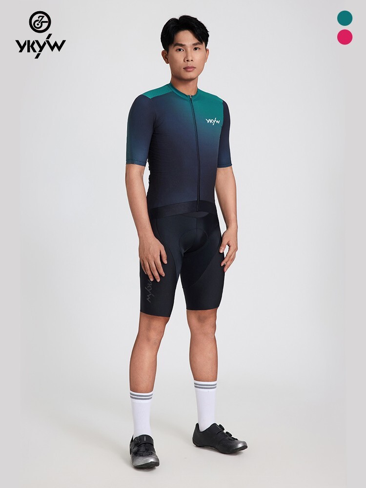 YKYW Men’s Cycling Jersey Short Sleeve Bicycle Shirt Maillots MTB Gradient Tops