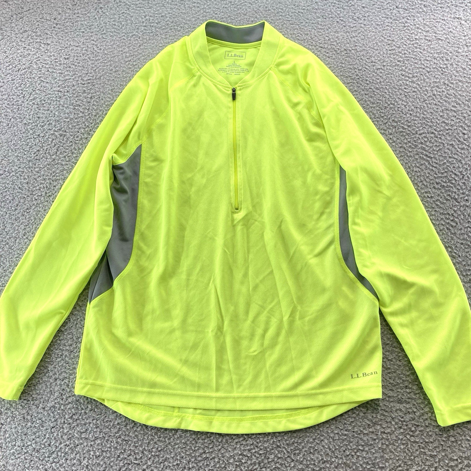 LL Bean Cycling Jersey Men Large Neon Yellow Reflective Active Protection Pocket