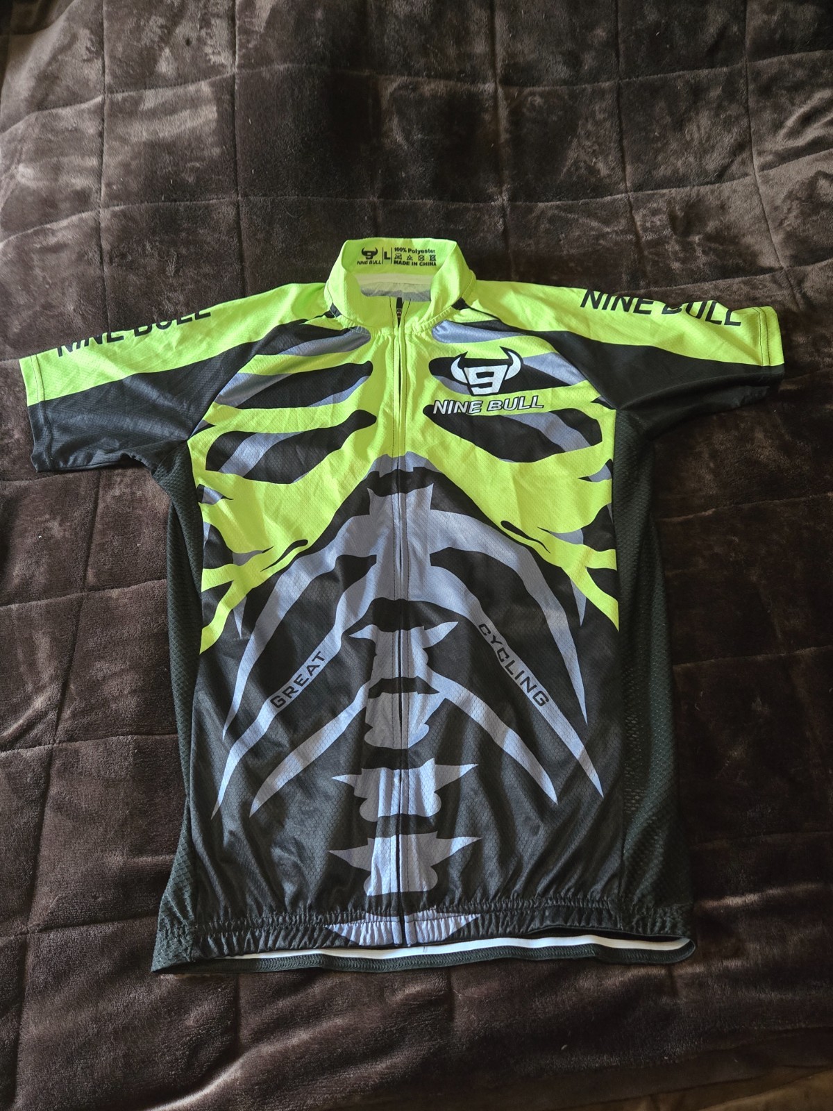 Nine Bull Cycling Jersey Mens L Black/Neon Skeleton Full Zip Racing 3pocket
