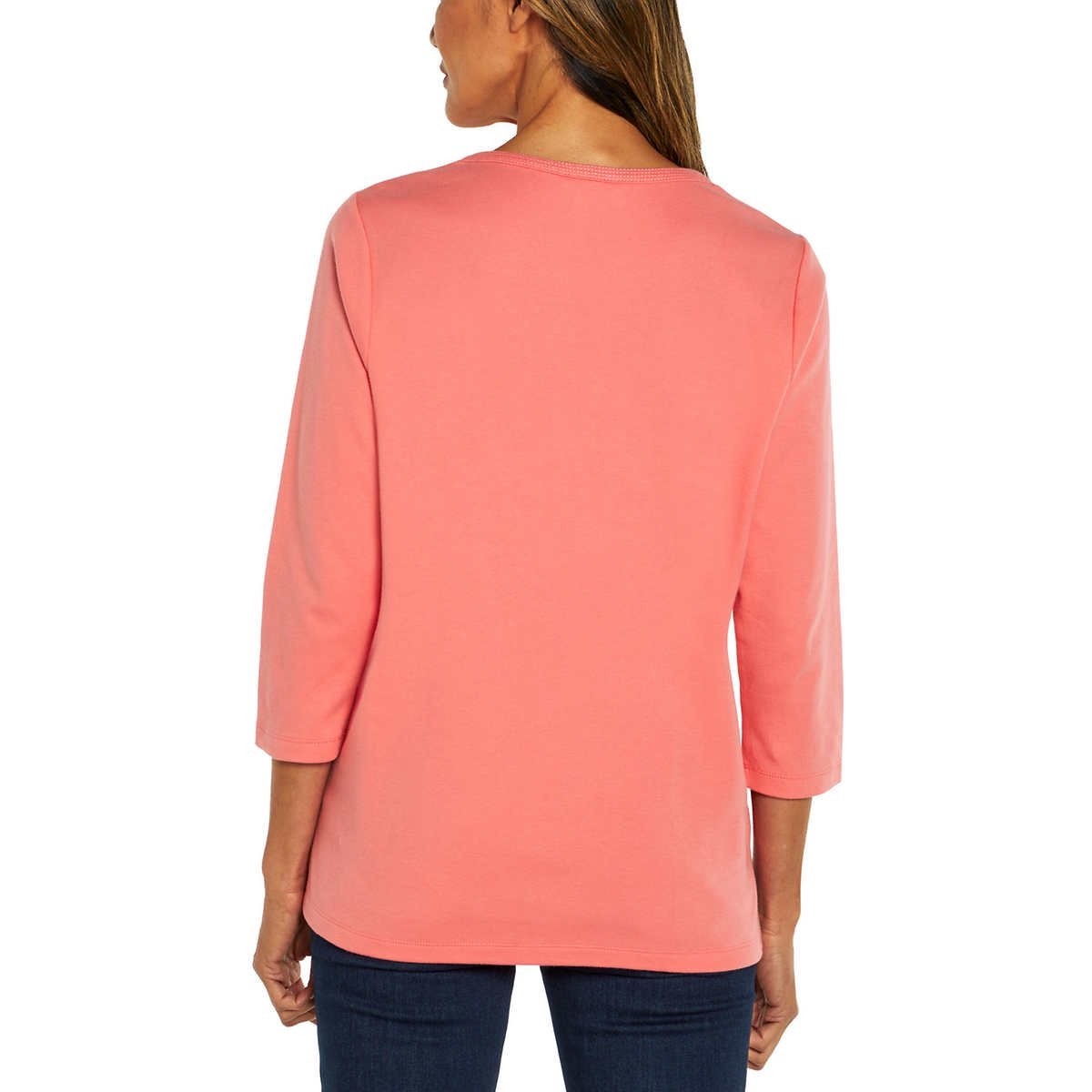 Orvis Ladies’ 3/4 Sleeve Pima Pink Cotton Tee with Side Slits Size XL