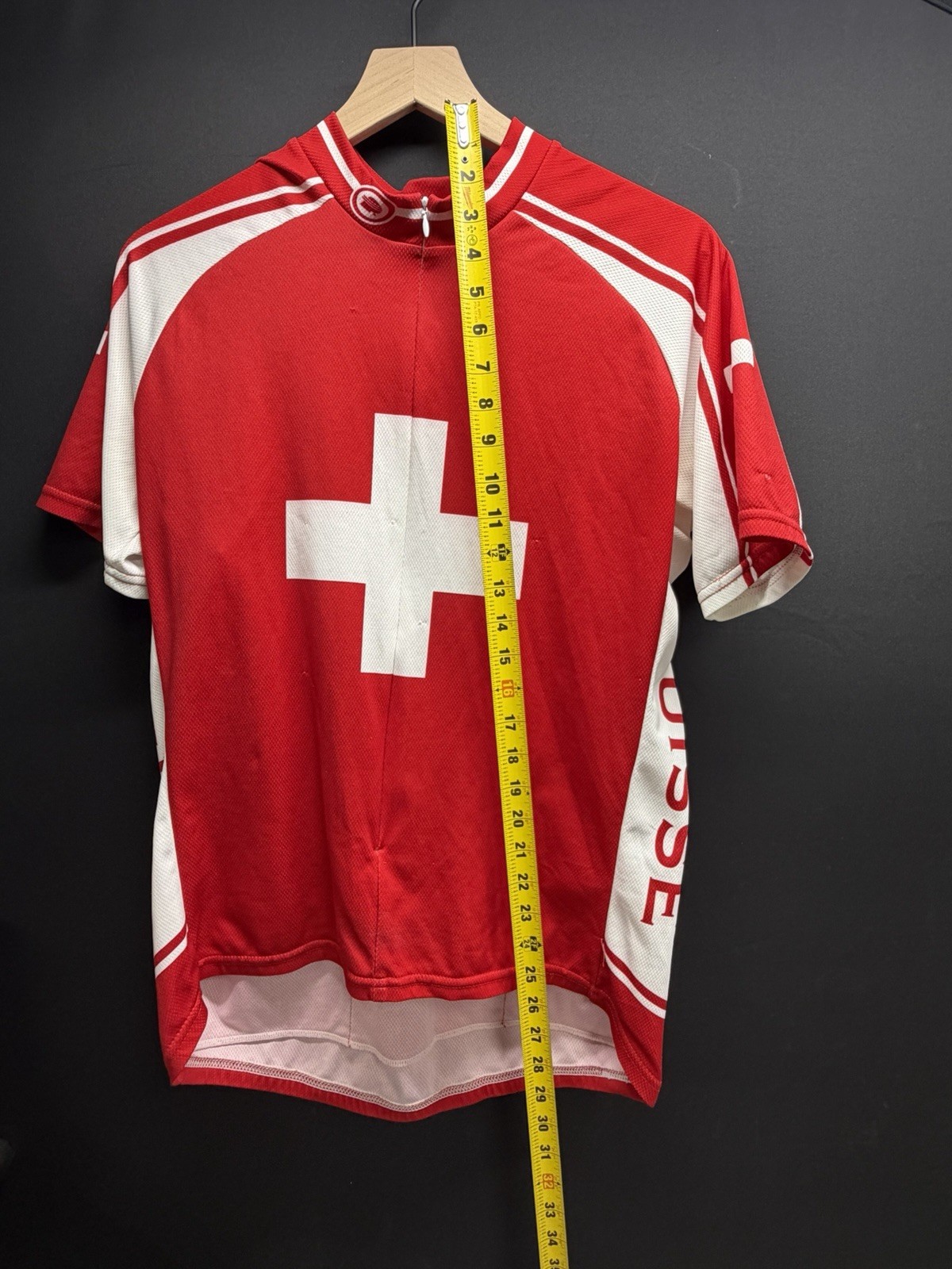Vintage Suisse Switzerland Cycling Jersey Red White Cross Bike Shirt Size XL