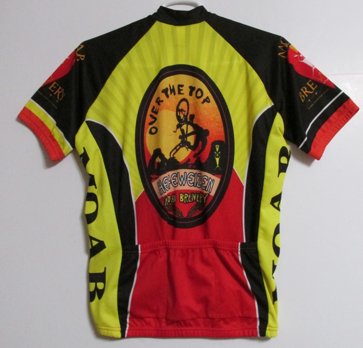 Men’s 3/4 Zip Moab Brewery Cycling Jersey Rear Pockets Black/Yellow/Red LARGE