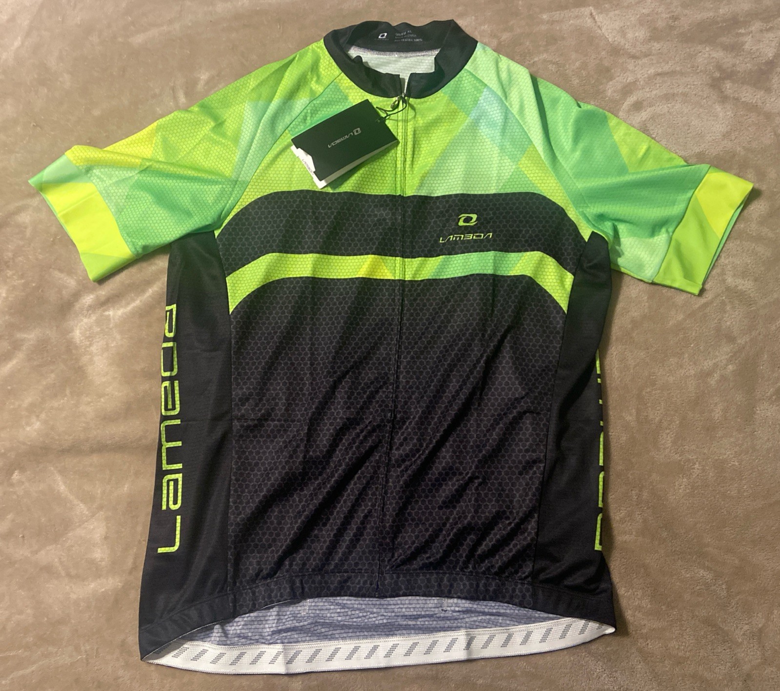 Lameda Men’s XL Cycling Jersey Short Sleeve Shirt Full Zip Black Green High Vis