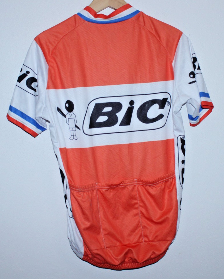 Bic Men’s Cycling Jersey Large Rear Pockets 42″ Chest 24/27″ T2B 26″ Waist Race~