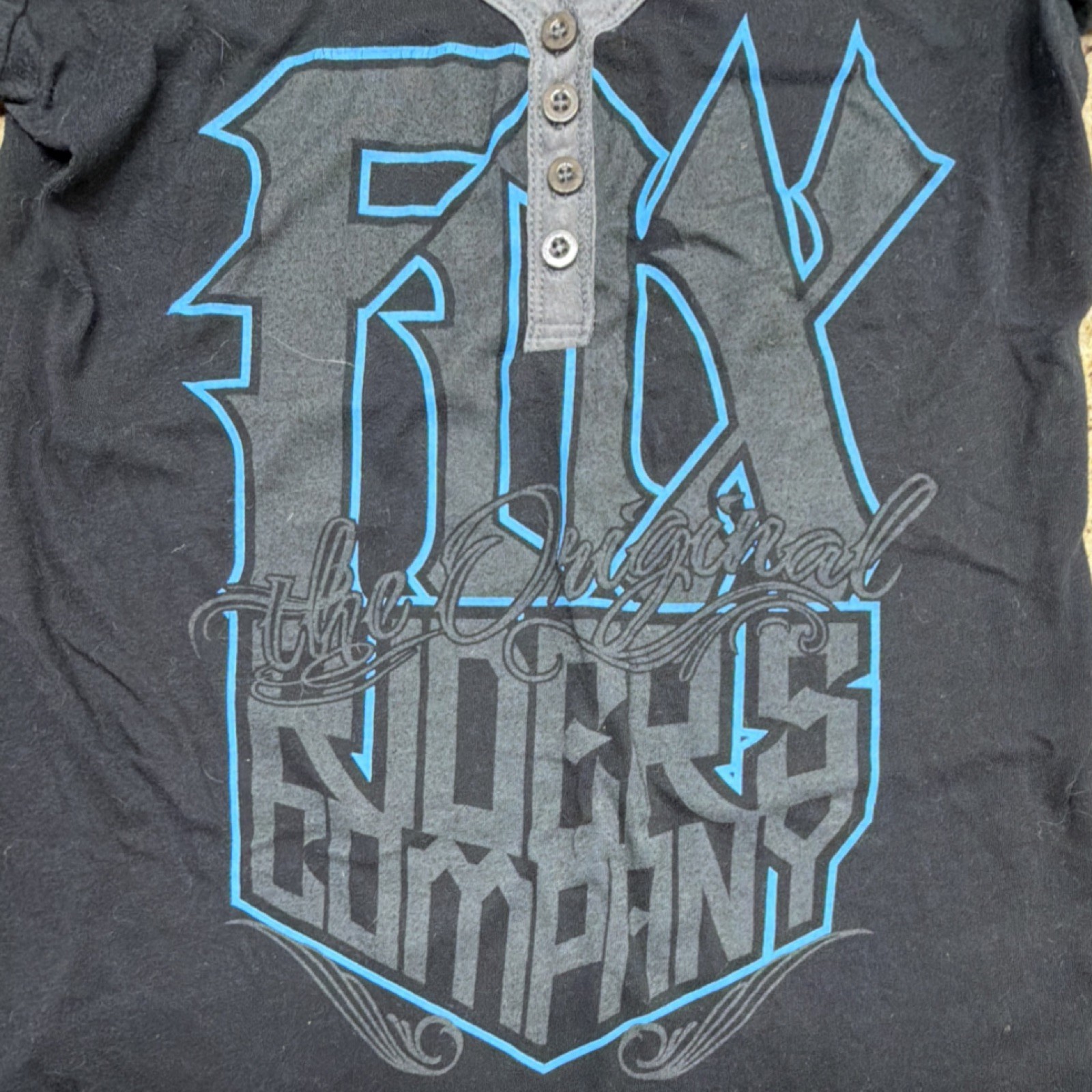 Fox Women’s Cycling T-Shirt Jersey S Black Gray Blue V Neck Button Front
