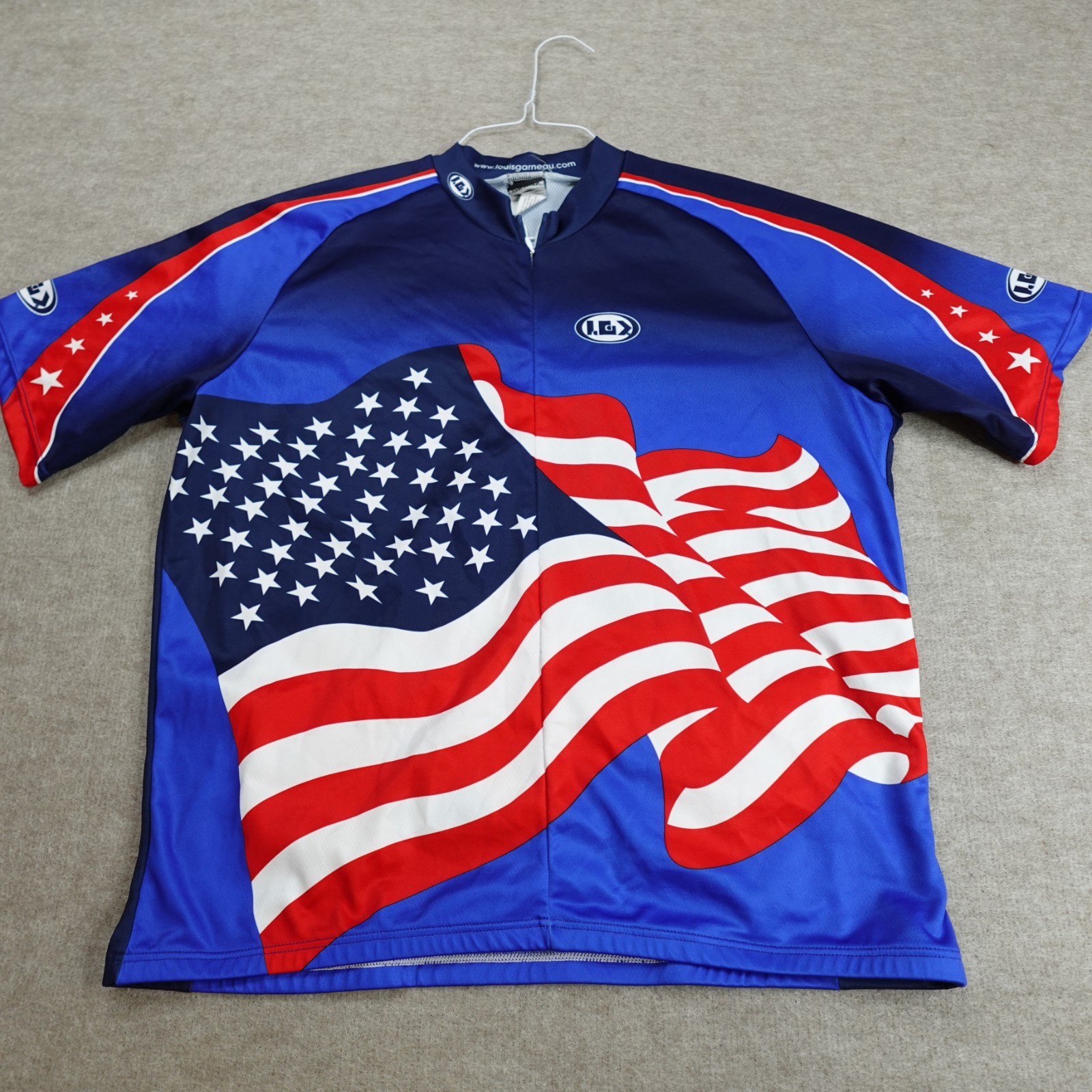 Louis Garneau Cycling Jersey 2XL Blue American Flag 1/4 Zip Patriotic