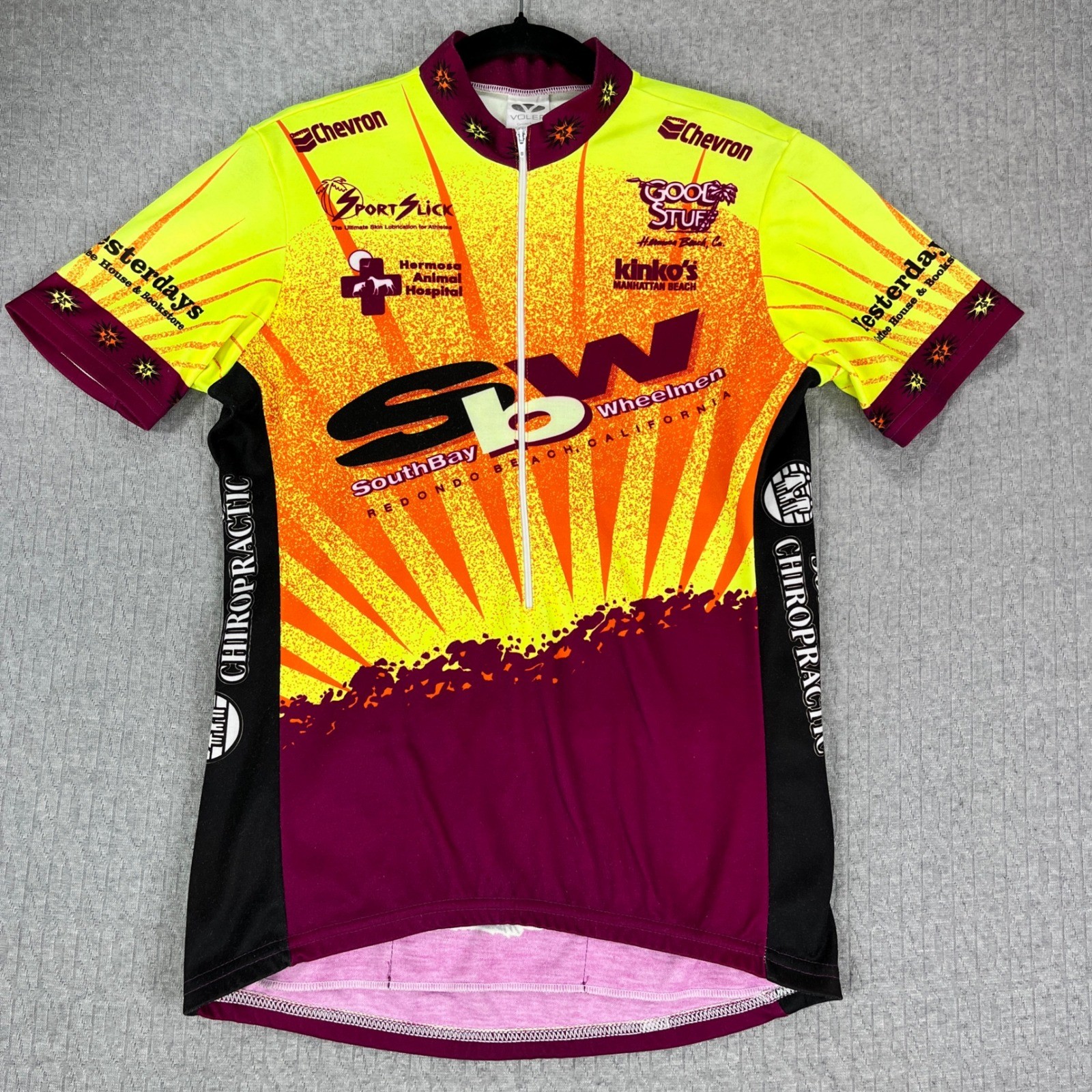 Voler Cycling Racing Jersey Mens M Yellow Chevron Kinko’s California Sunburst