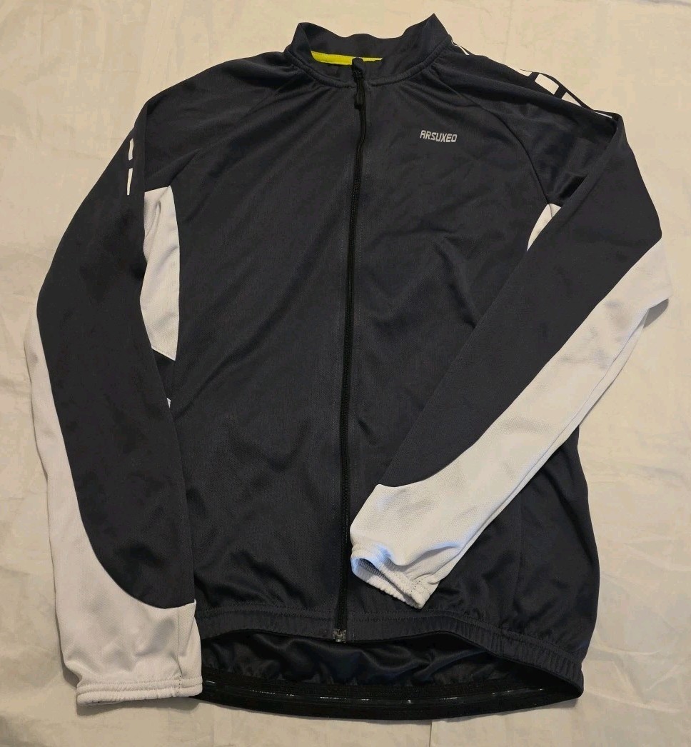 Arsuxed Cycling Full Zip Shirt Size Lg, 3 Storage pockets, Gray With White Trim