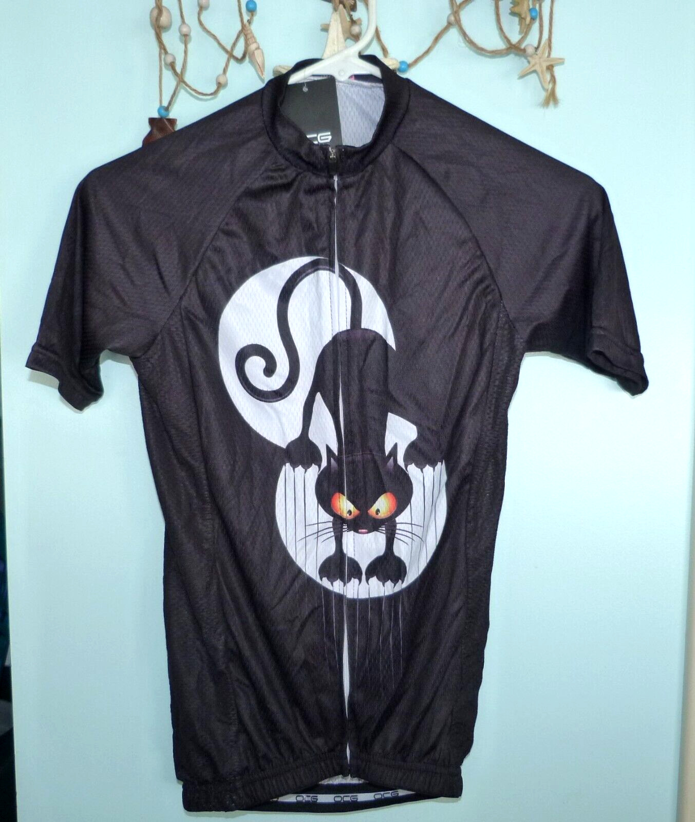 Cycling SS Jersey XXS Women’s NWT Black Cat Clawing Black White Orange OC Gear