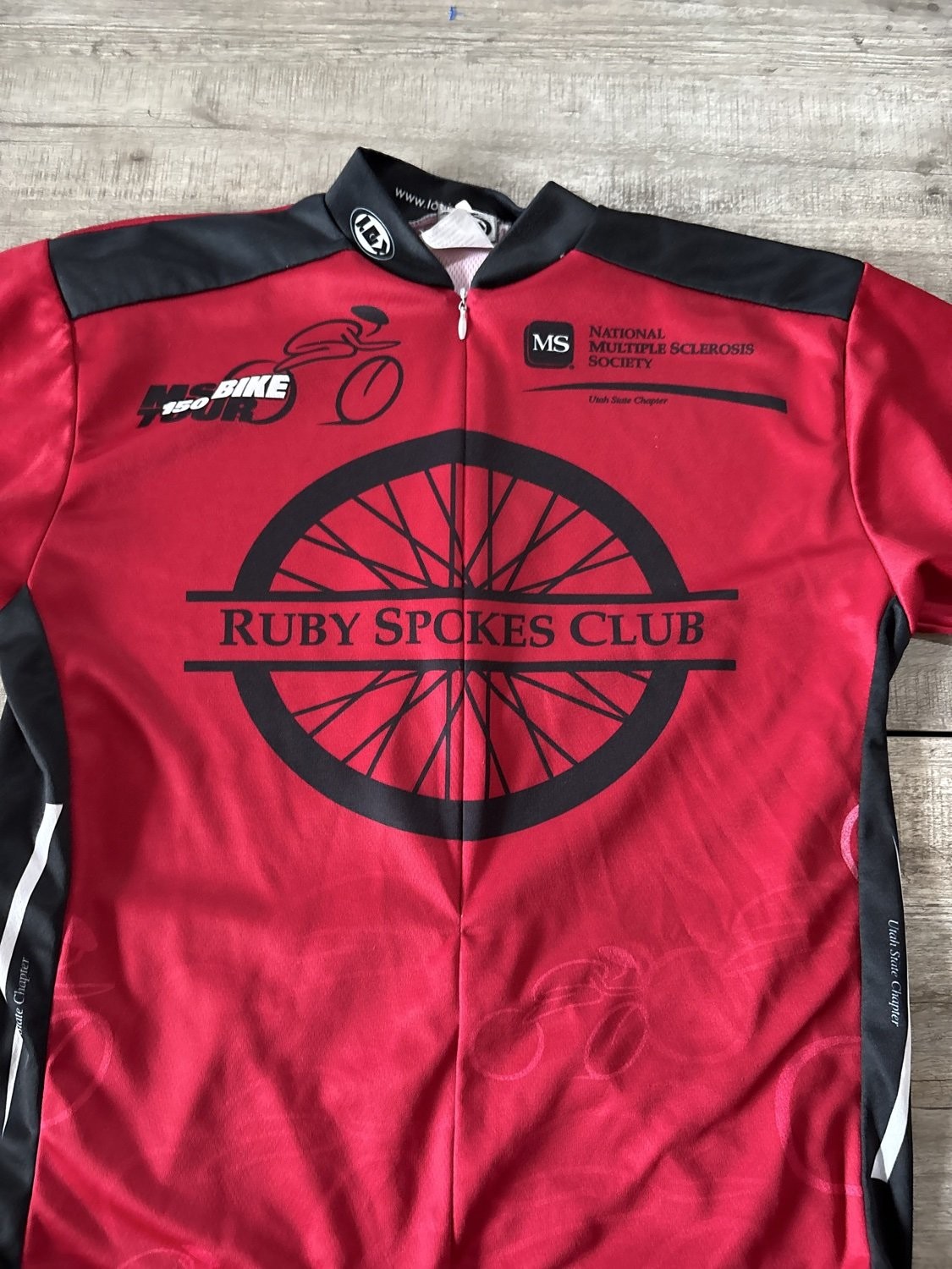 Louis Garneau MS 150 Bike Tour Cycling Jersey Mens Small Red Ruby Spokes Club