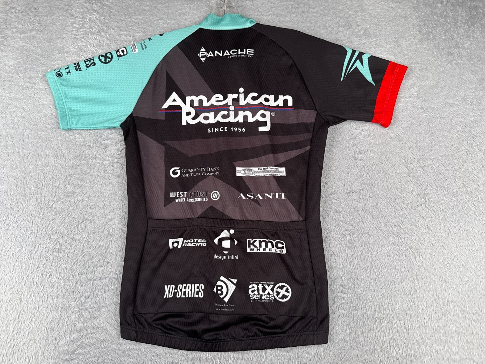 Panache Cycling Jersey Women Large Black Teal American Racing Full Zip Polyester