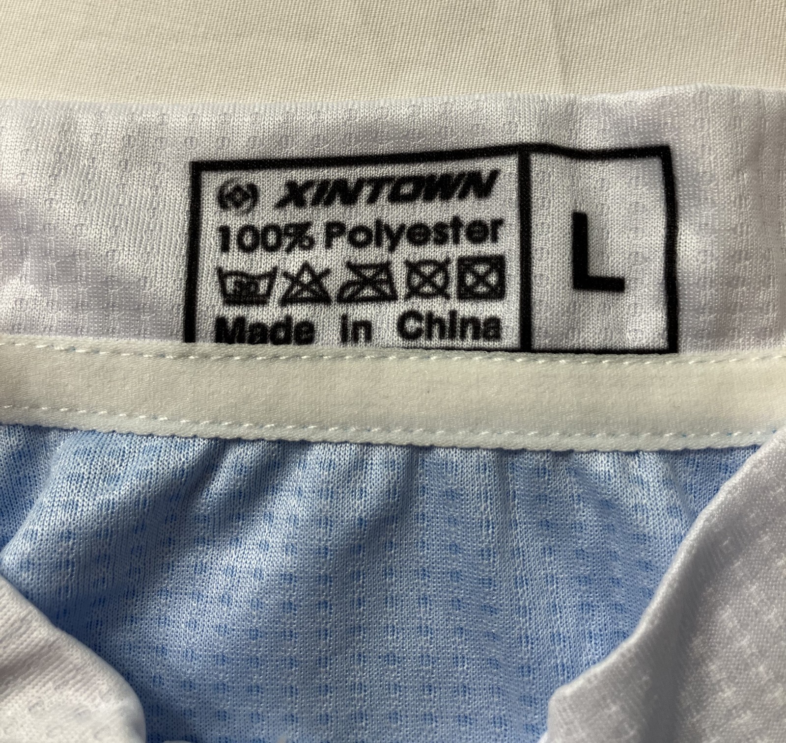Xintown Bike Rider Jersey, Men’s Large Blue & White Elastic Bottom