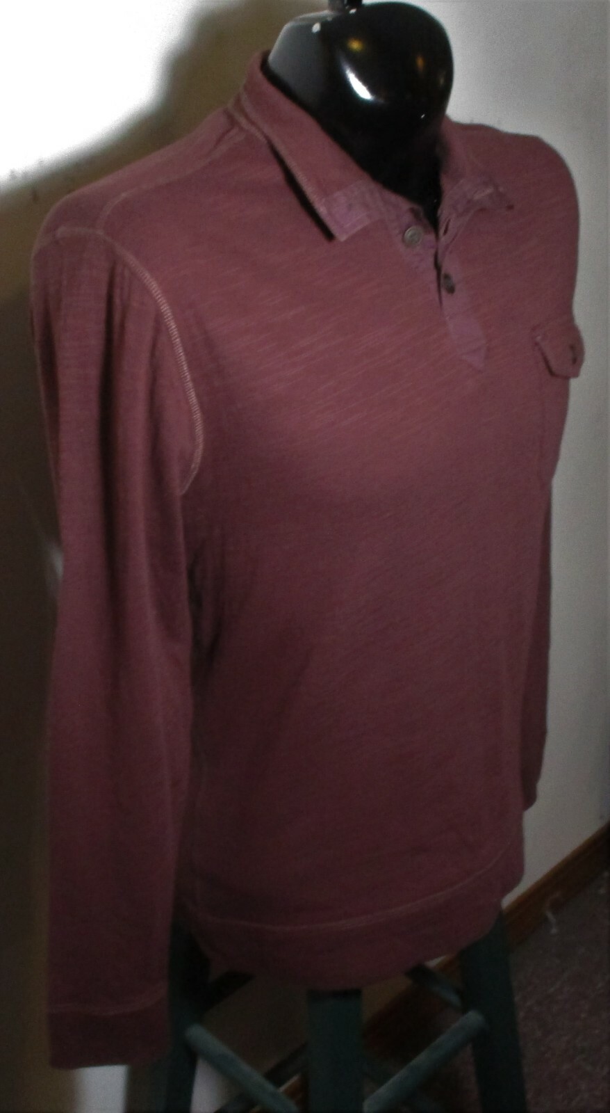 LUCKY BRAND Burgundy Long Sleeve Jersey Polo Shirt Men’s Size M NWT