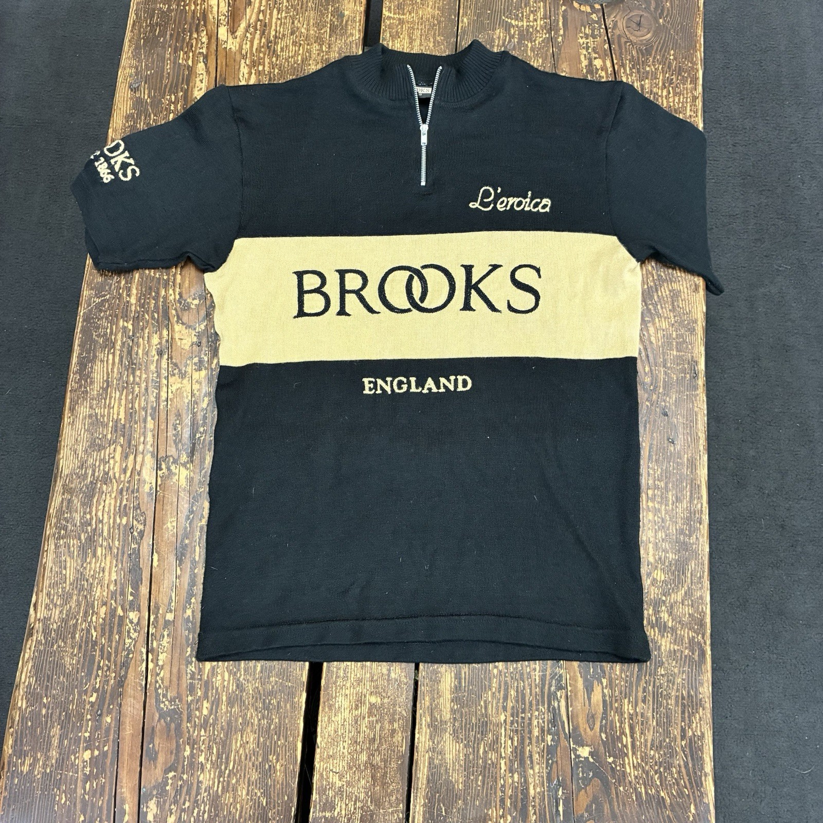 Brooks England Saddle S Eroica Wool Cycling Jersey Small Pockets 1/4 Zip