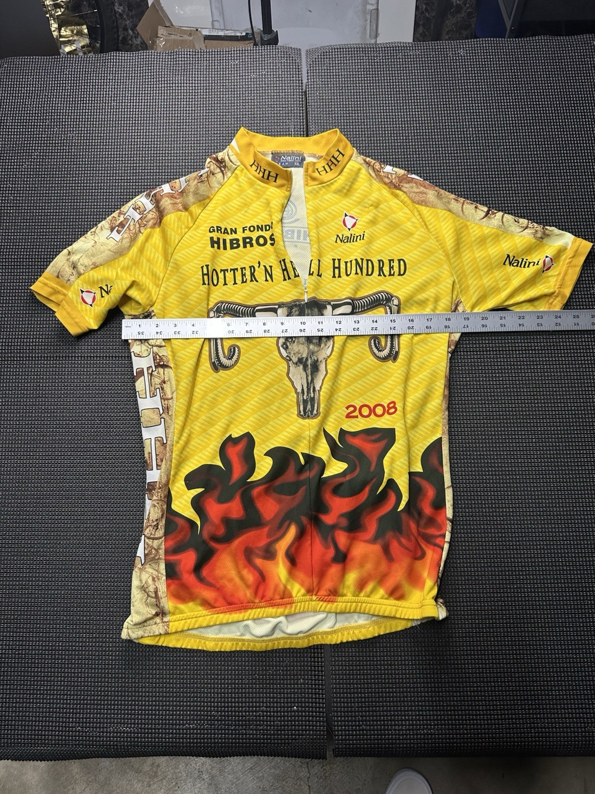 Vintage Hotter N Hell 100 2008 Cycling Jersey XXL Nalini Flame Skull Race