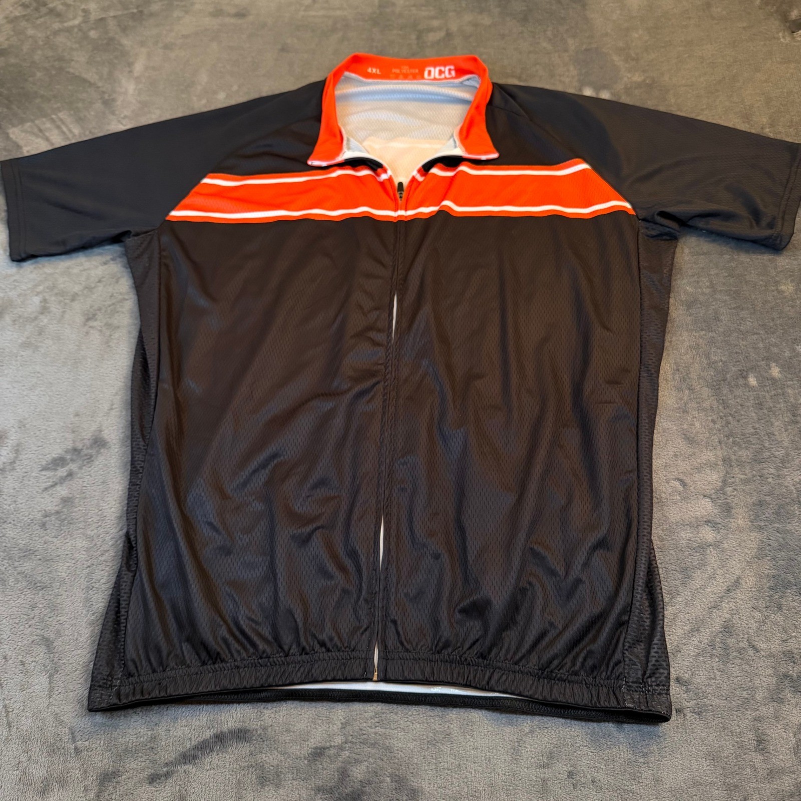 OCG Cycling Jersey Mens XXXX-Large 4XL Black Orange Full Zip Rear Pockets