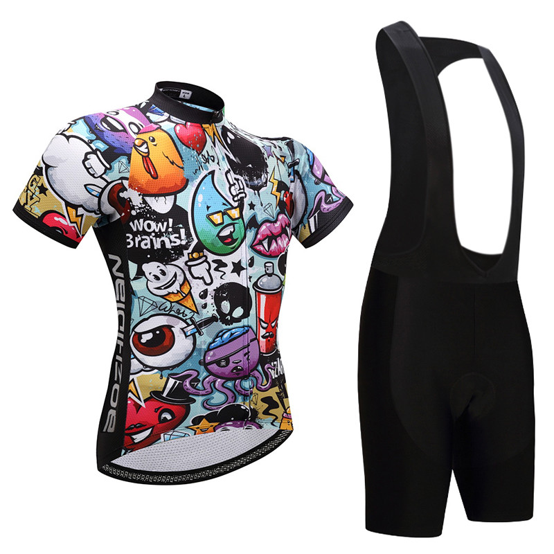 Men’s Bike Clothing Cartoon Cycling Jersey and Padded (Bib) Shorts Kit S-5XL