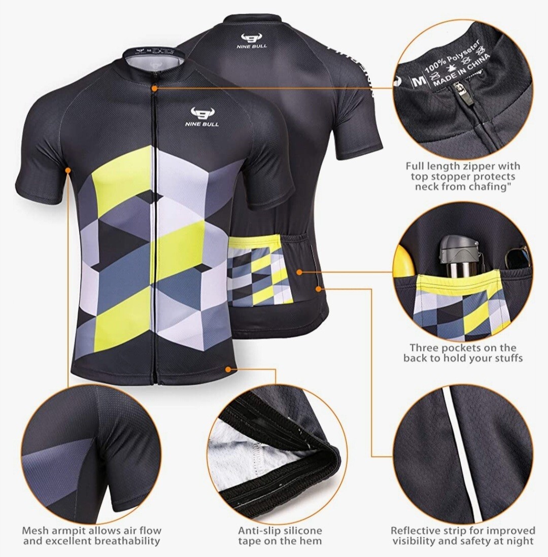 XXL Nine Bulls Adult Cycling Top Elastic Waist Bottle Pkts Full Zip Short Sleeve
