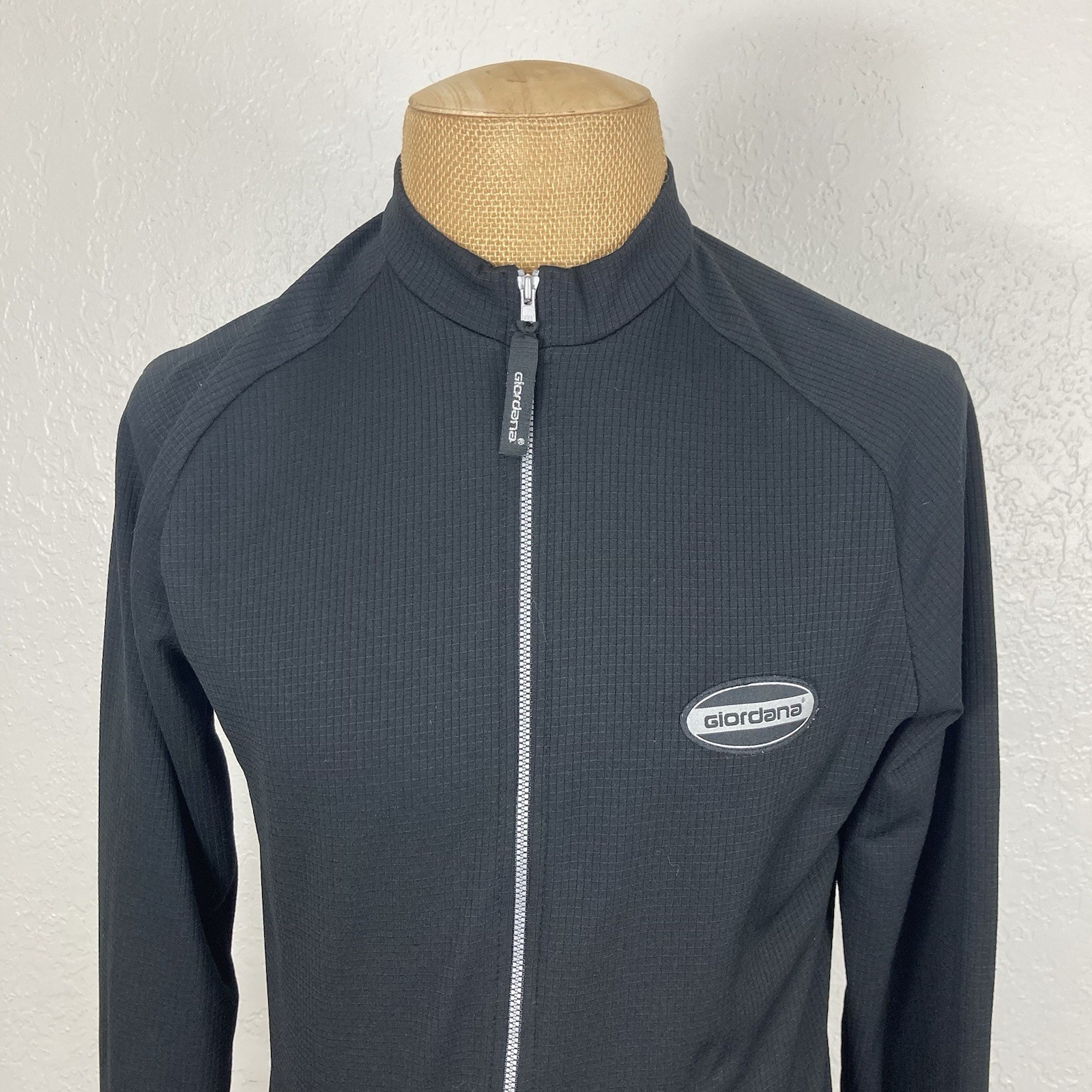Giordana Cycling Jersey Shirt Top Mens Medium Solid Black Full Zip Long-Sleeve