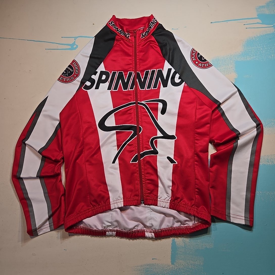 Mad Dogg Athletics M Spinning Jacket Red White Black Long Sleeve USA 90s Cycling