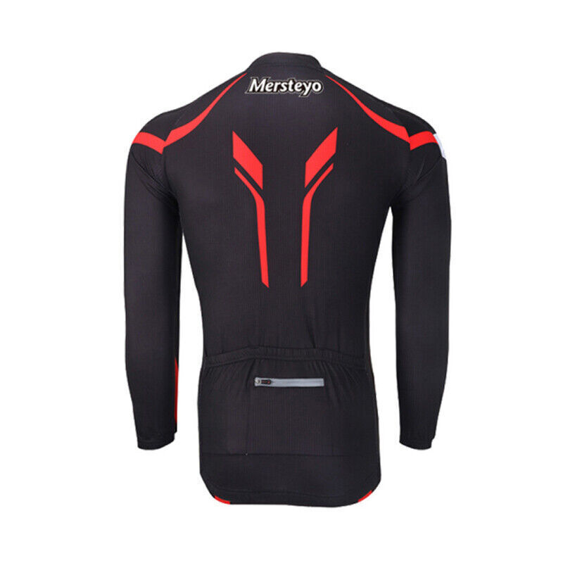 Mens Fleece Cycling Jersey Long MTB Bike Shirt Top with Rear Pockets Full Zipper