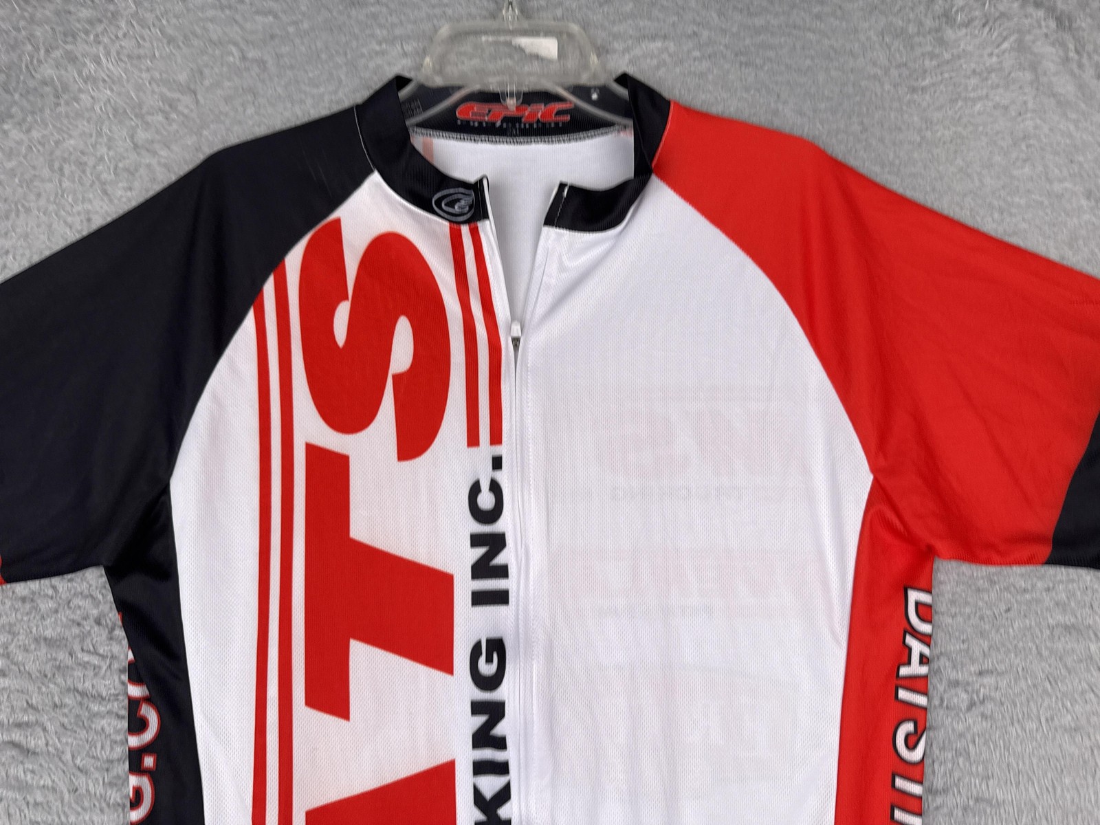 Epic Cycling Jersey Men Large White Red Black DATS Trucking Full Zip Pocket