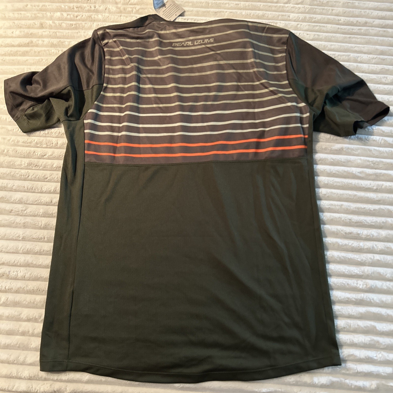Pearl Izumi Green Striped Cycling Short Sleeve Mesh Pullover Shirt Men’s Size XL
