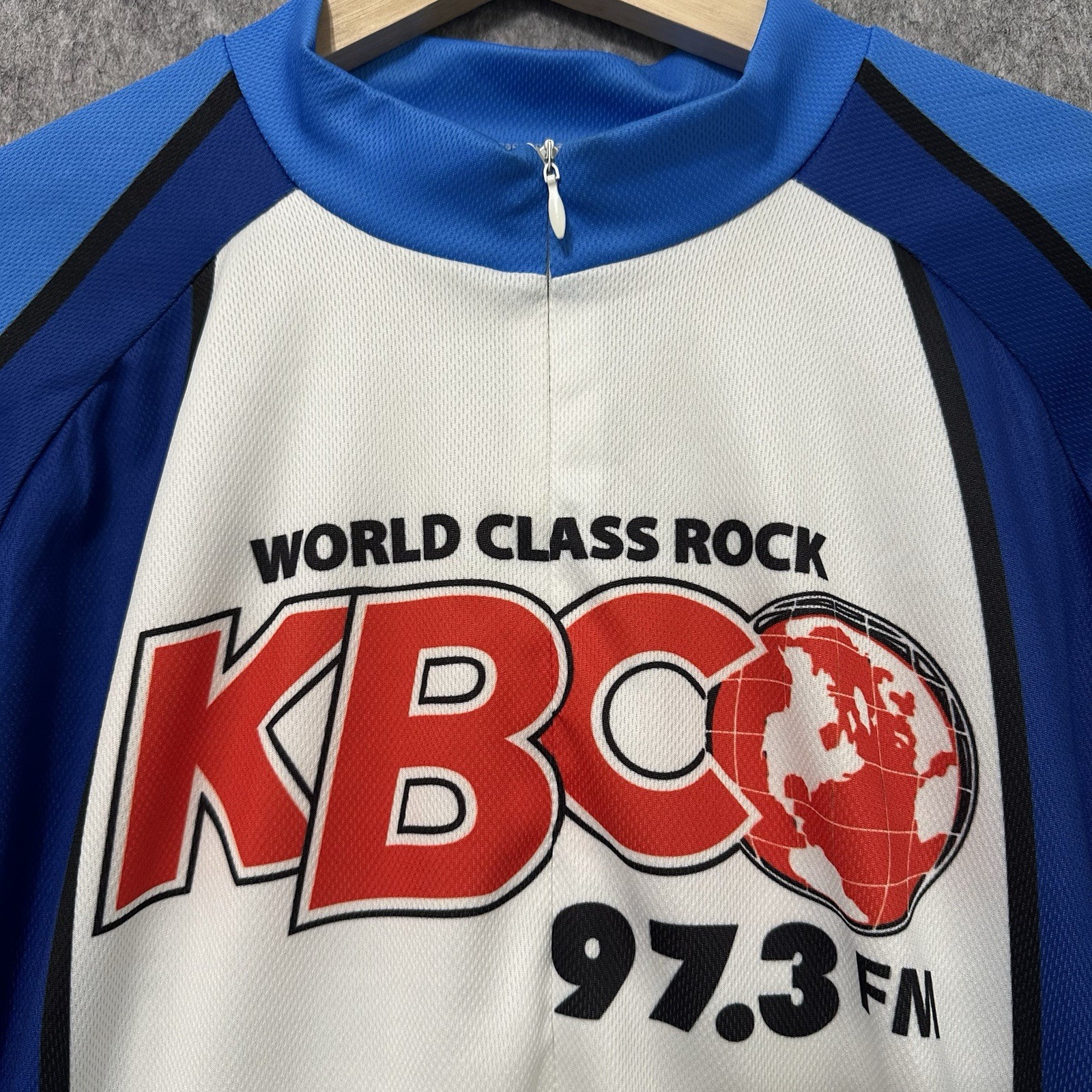 Peak 1 KBCO 97.3 FM Cycling Jersey Blue White Short Sleeve Unisex XL