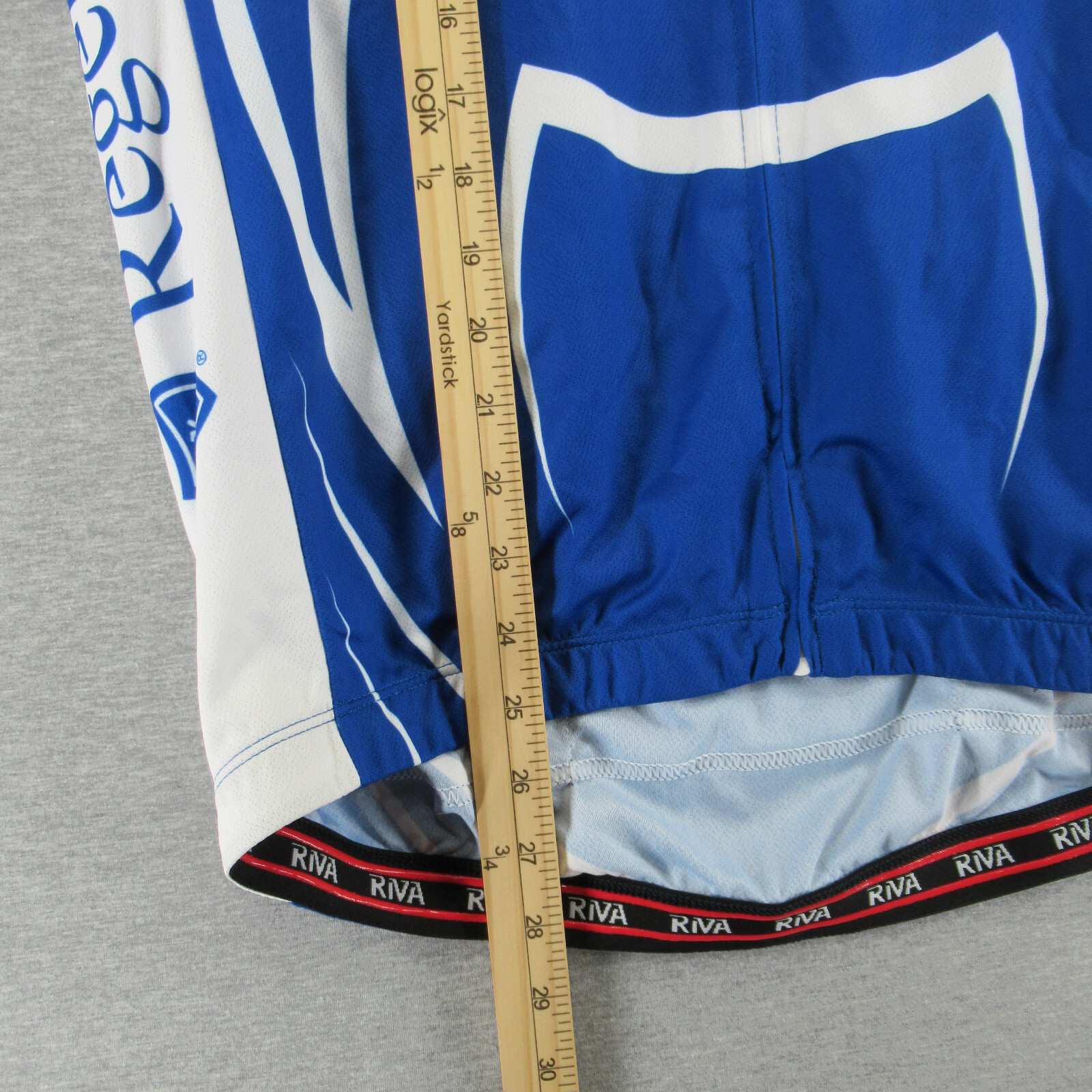 Riva Cycling Jersey Mens XL Blue White Full Zip Elastic Waist Regence Logo Sport