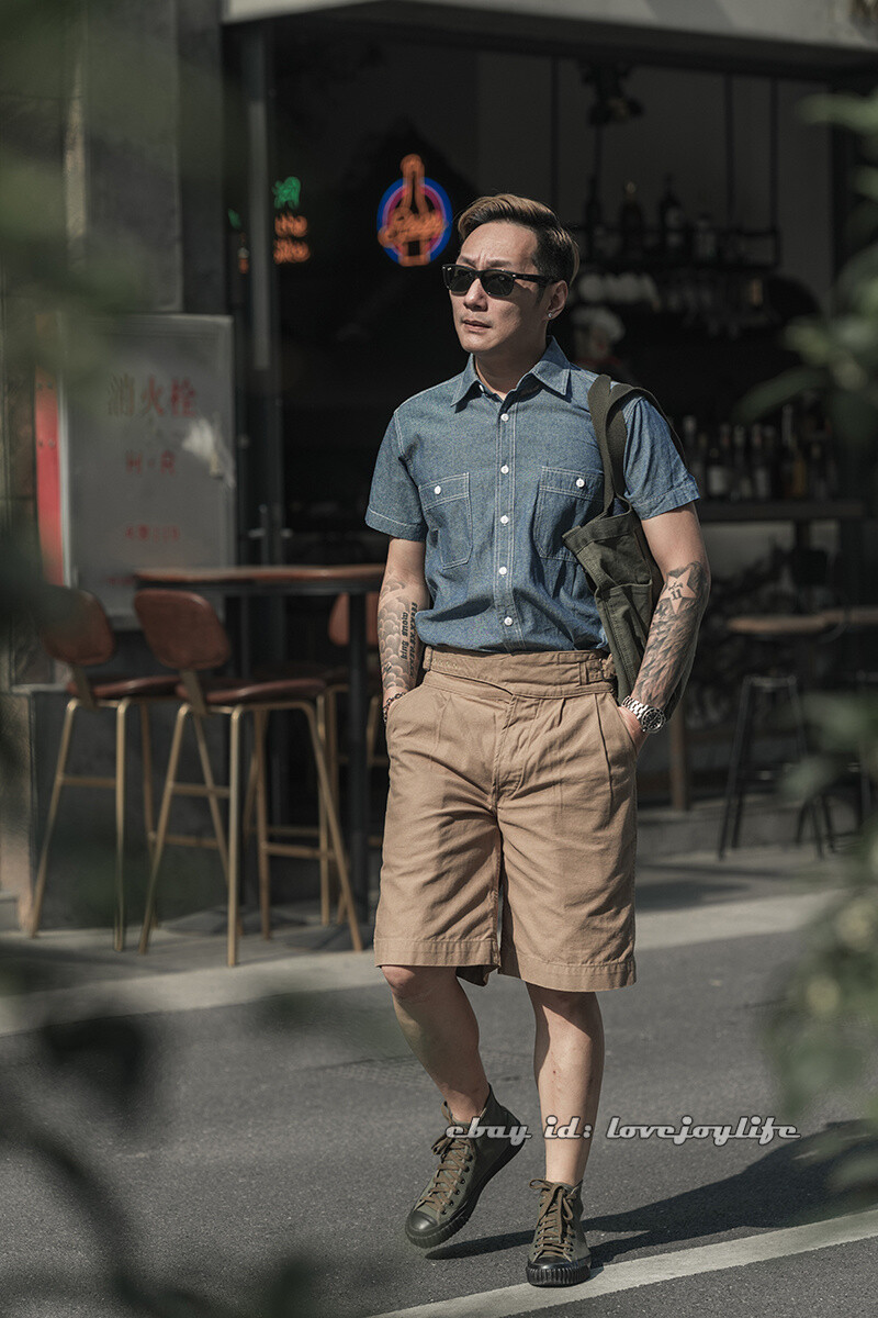 NON STOCK Chambray Short Sleeve Shirt Classic Men’s Regular Fit Workshirt Blue