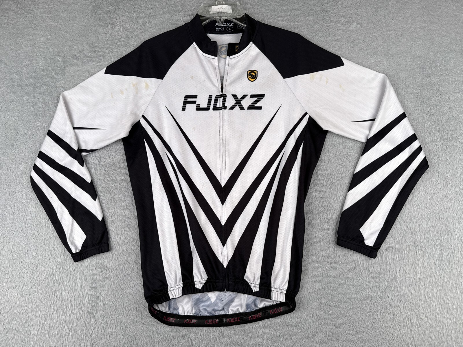 FJQXZ Cycling Jersey Mens Large Black White Long Sleeve Full Zip 100% Polyester