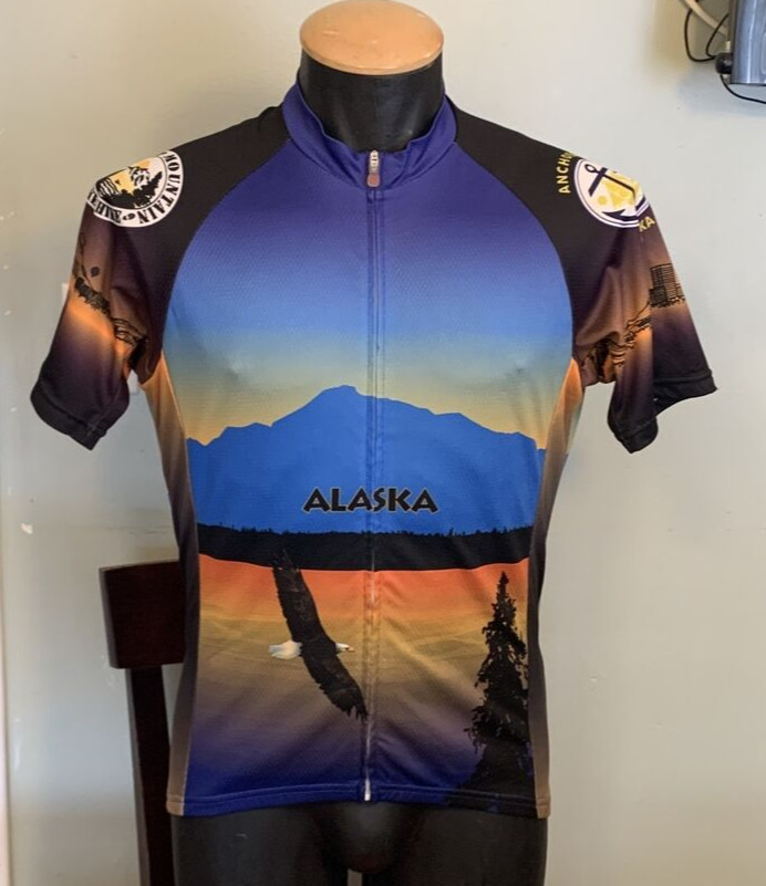 Cycling Jersey Mens Large Full Zip Nimblewear Race Cut Alaska Eagle Beautiful