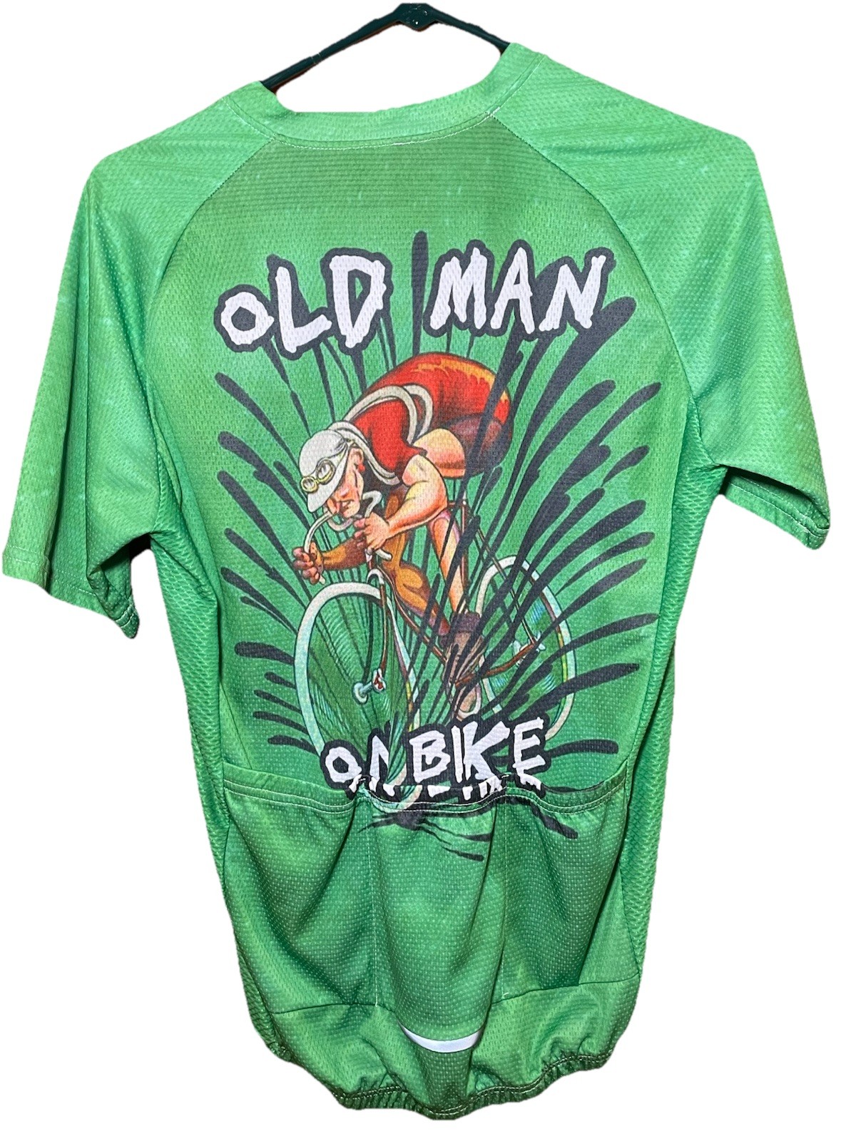 Cycling Jersey Full Zip Old Man on a Bike Graphic 3 Pockets Elastic Band Men M