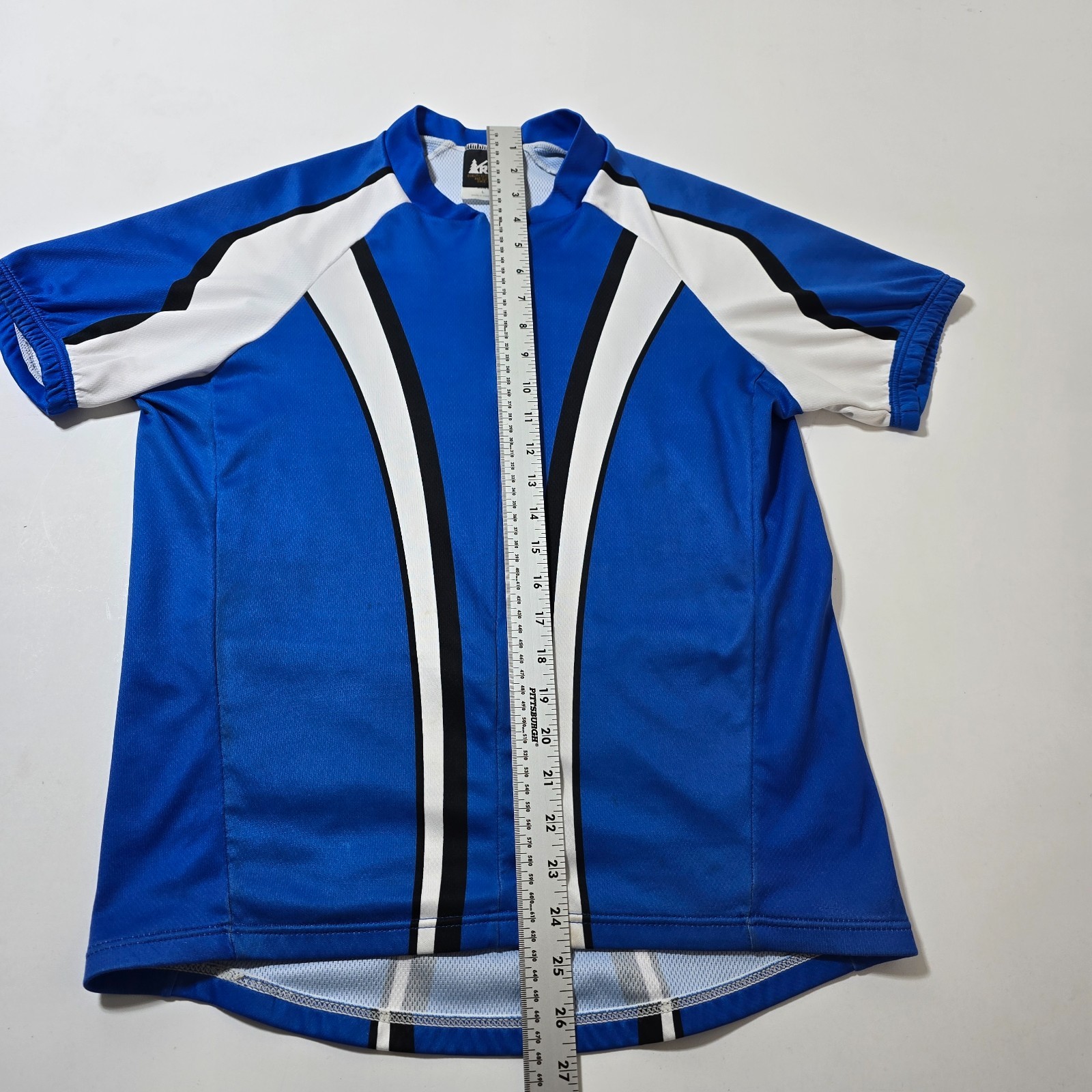 REI Cycling Jersey Mens L Blue Mesh Lined Short Sleeve Half Zip Athletic Outdoor