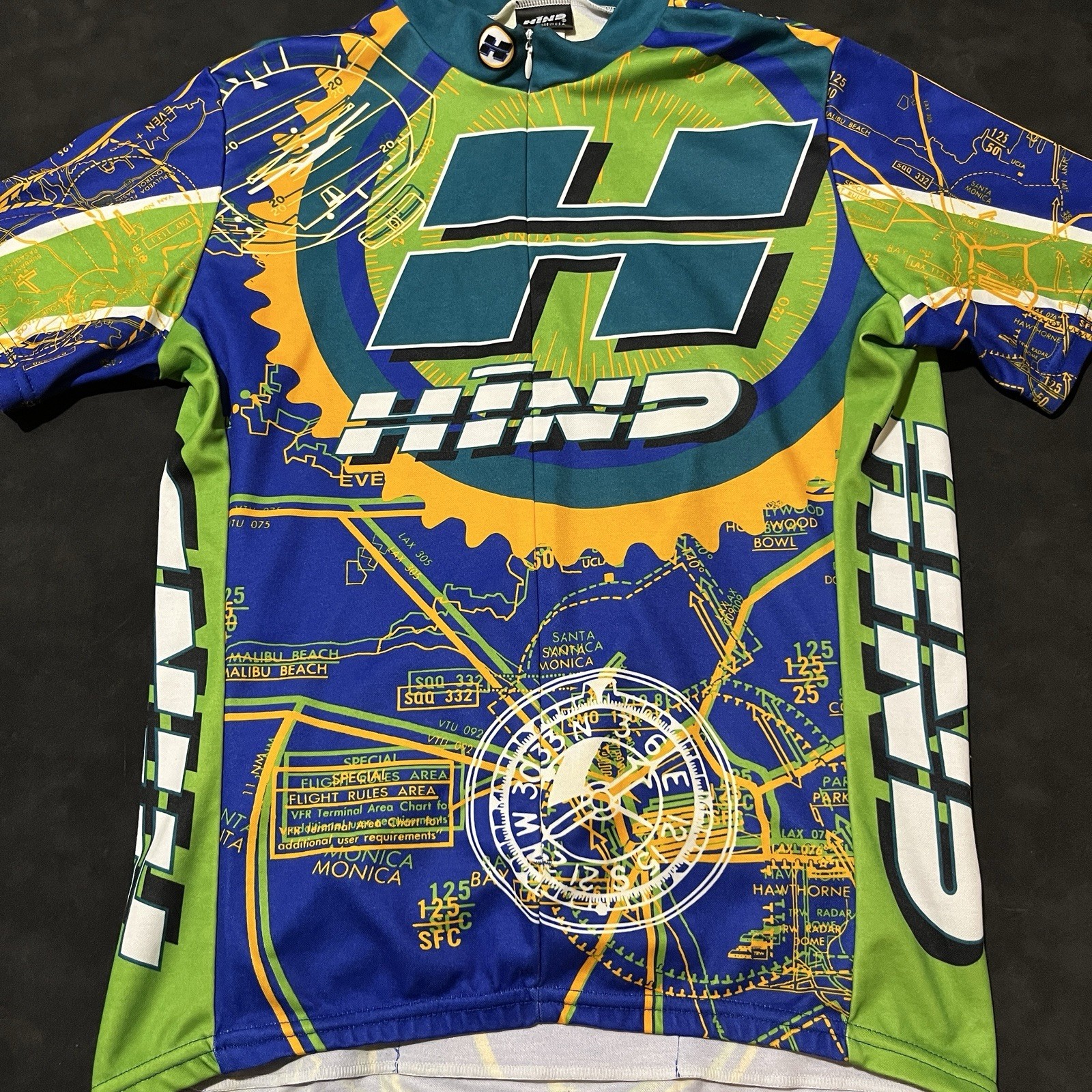 Vintage Hind Cycling Jersey USA Made 90s Canari Florida Orange Green Pockets Zip