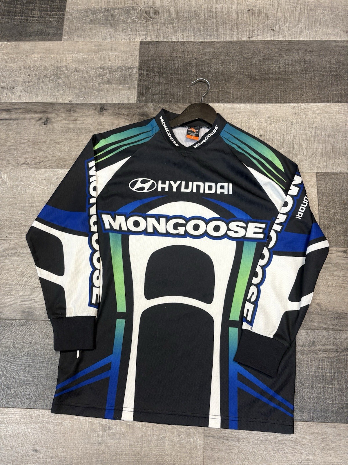 Mongoose Cycling Jersey Long Sleeve Men’s Size L Black Blue Green Graphic Print