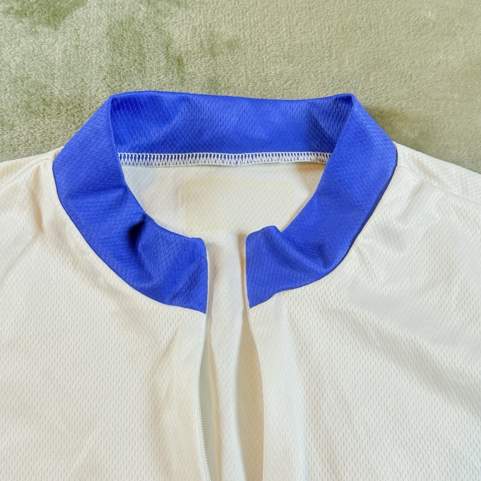 Cycling Jersey Jacket Mens M White Blue Gray Short Sleeve 90 % Zip Thin Pockets