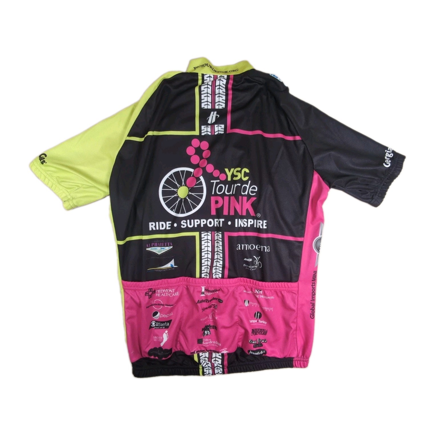 Hincapie Sportswear Mens L Bicycles Cycling Jersey Pink Black Yellow Full Zip
