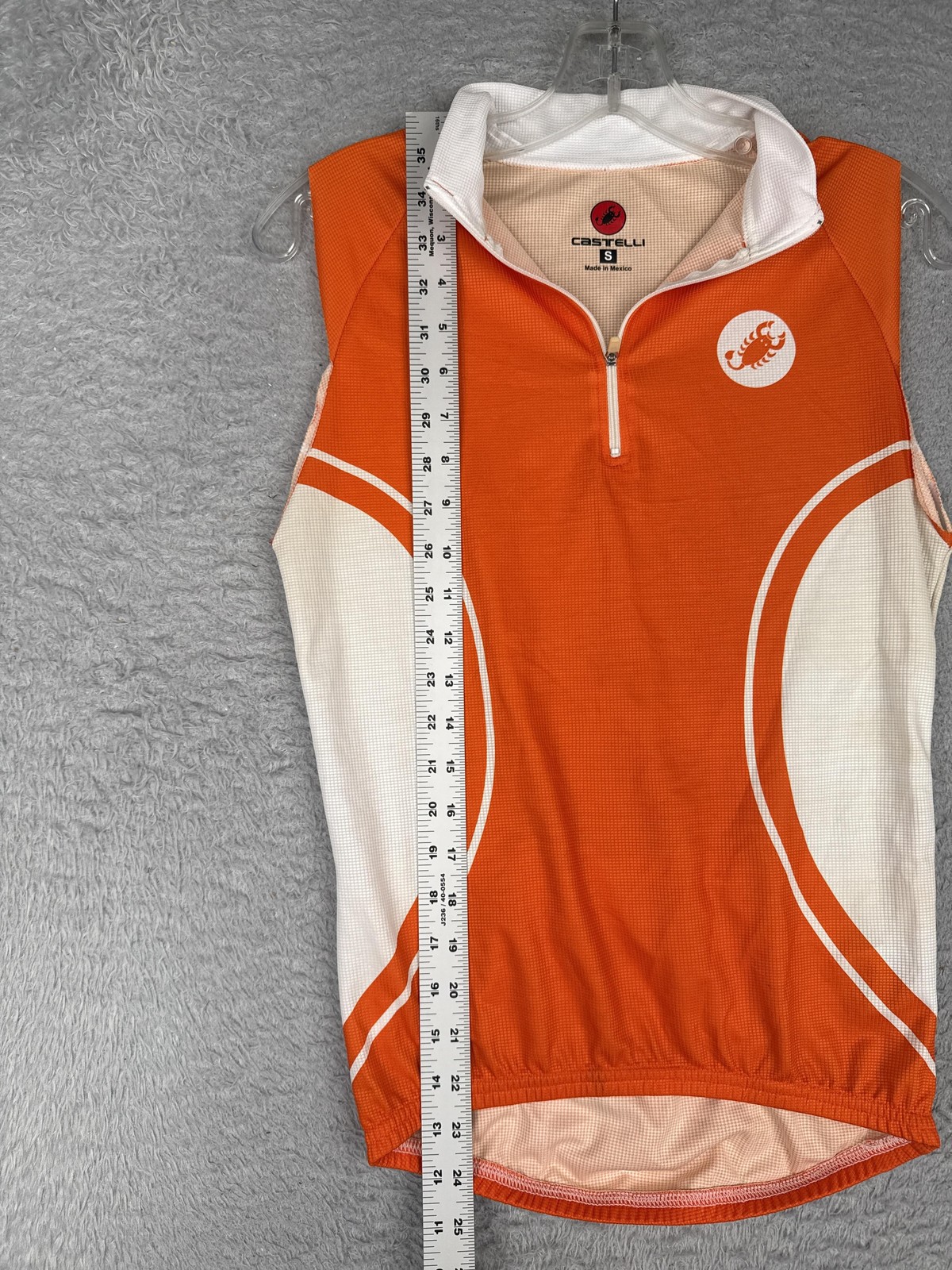 Castelli Cycling Jersey Tank Womens Small Orange White 1/4 Zip Pockets Bike