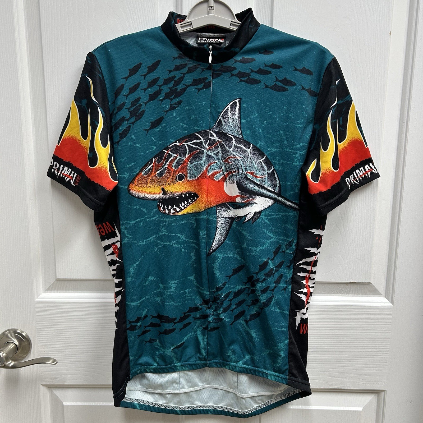 Primal Wear Mens 3/4 Zip Cycling Jersey Shark Graphic Rear Pockets Shirt MTB