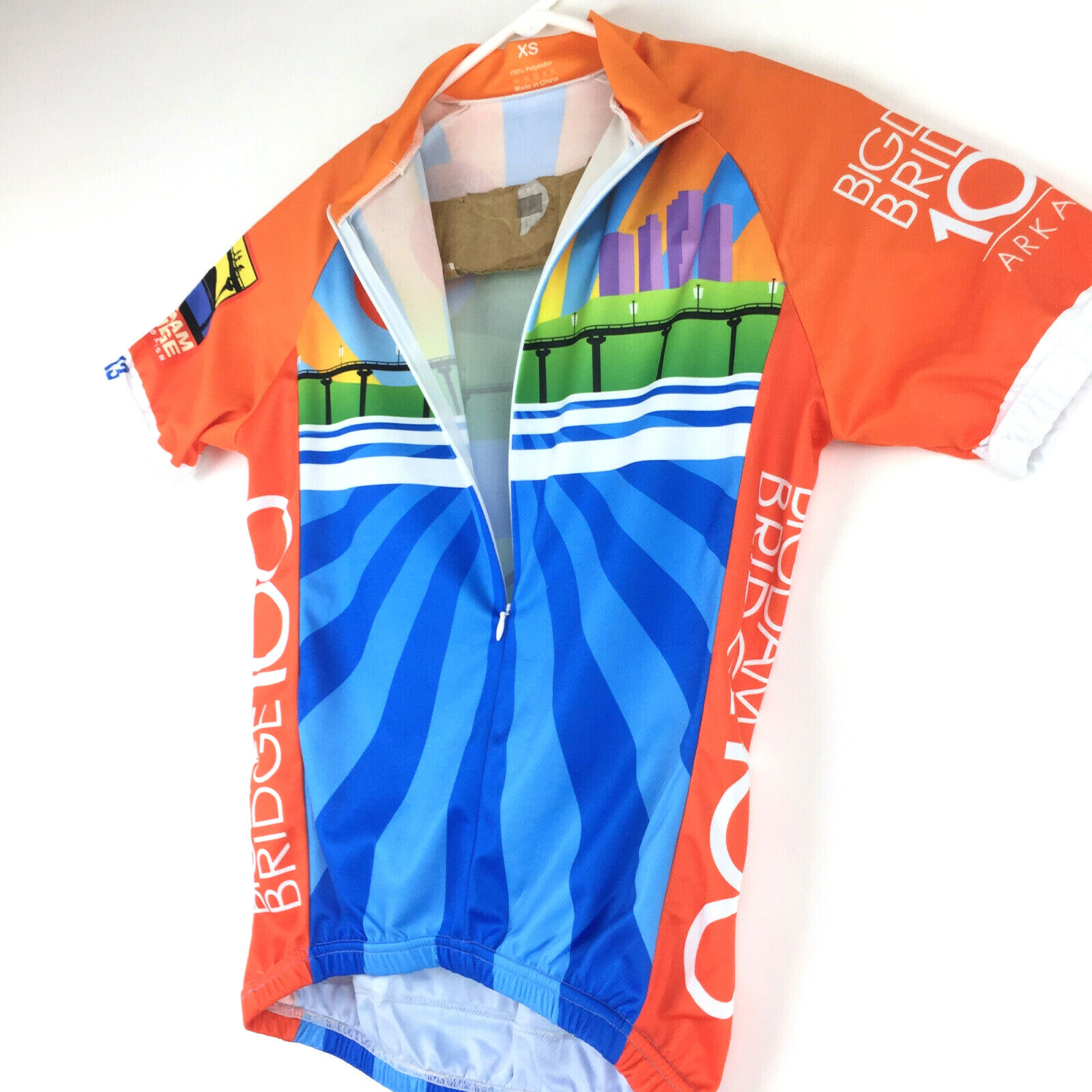 Little Rock Big Dam Bridge 2013 XS (36 in Chest) Orange 3/4 Zip Cycling Jersey