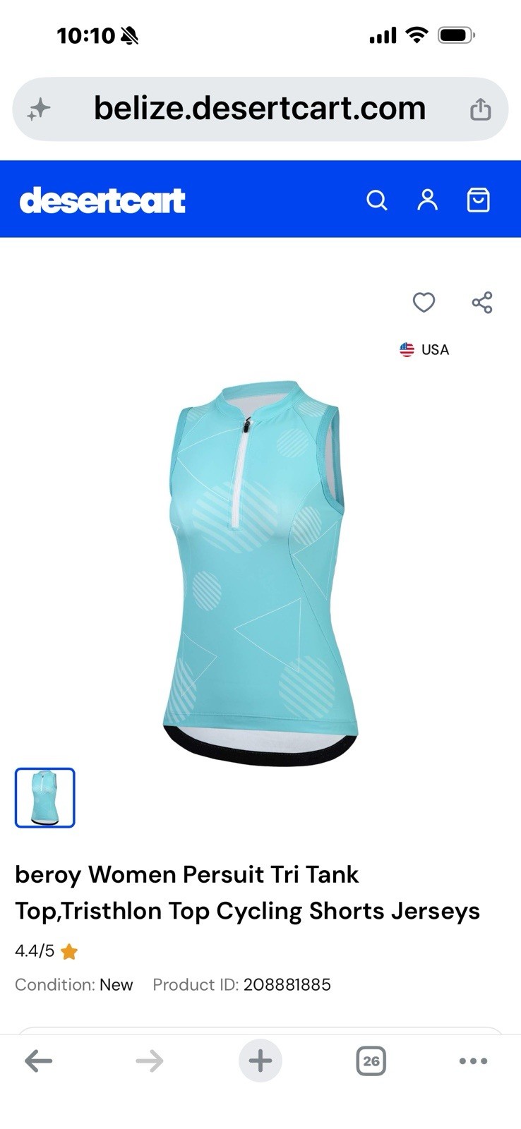 Beroy Women’s XL Sleeveless Cycling Jersey Tank 1/4 Zip Pockets Blue