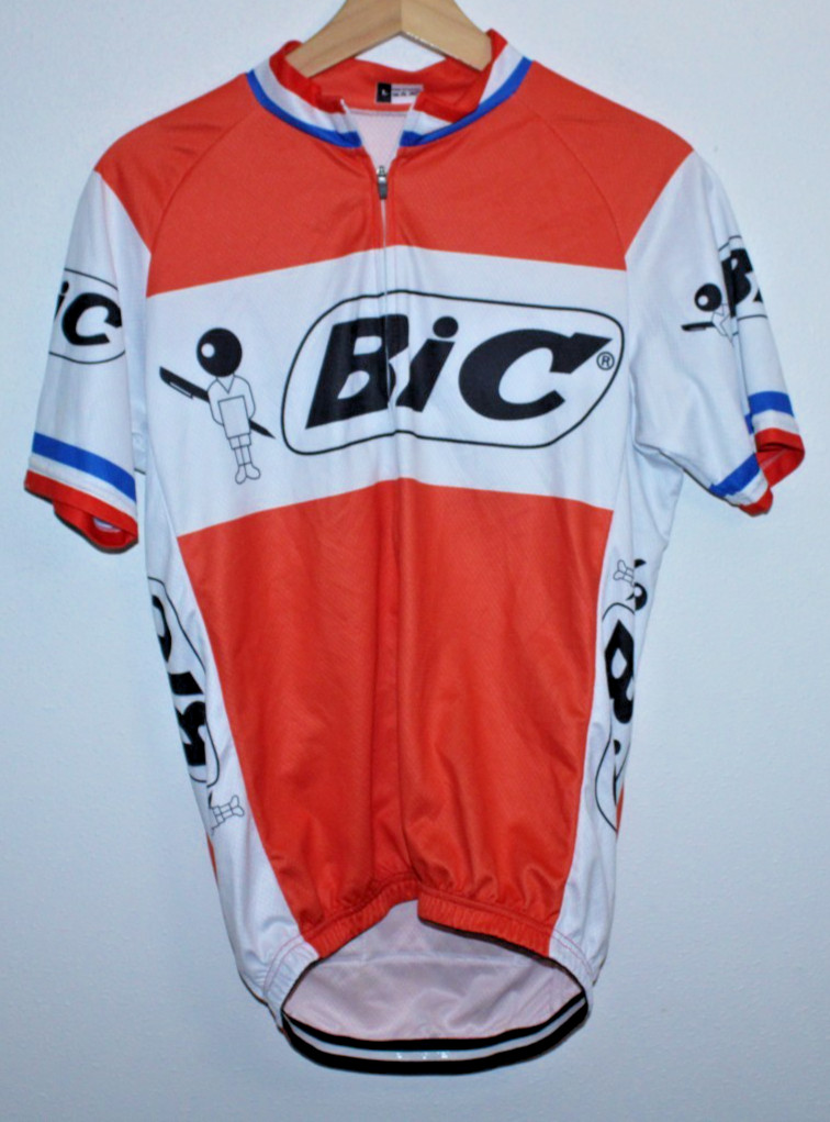 Bic Men’s Cycling Jersey Large Rear Pockets 42″ Chest 24/27″ T2B 26″ Waist Race~