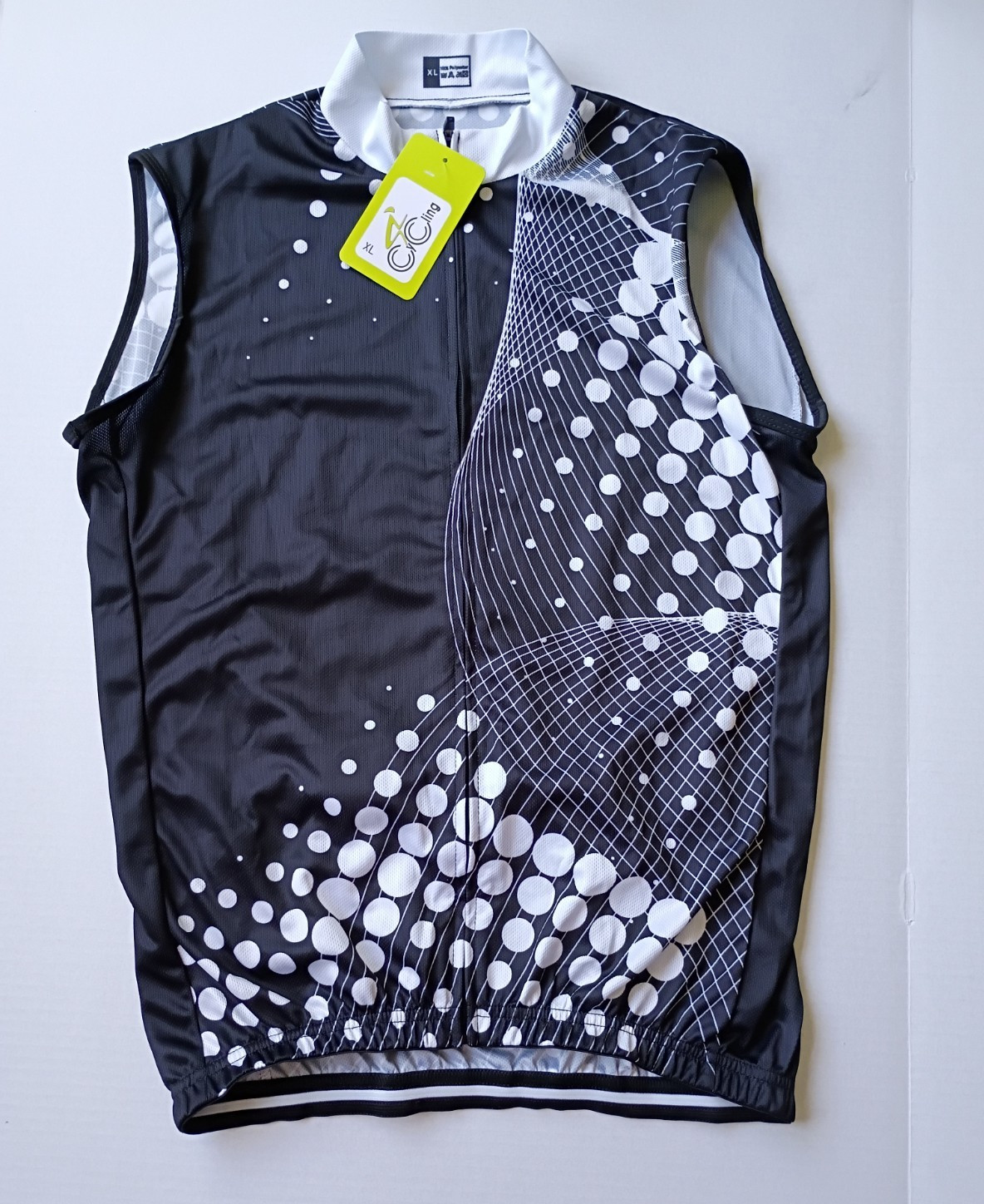 Cycling Shirt Full Zip Sleeveless XL Black/White Geometric