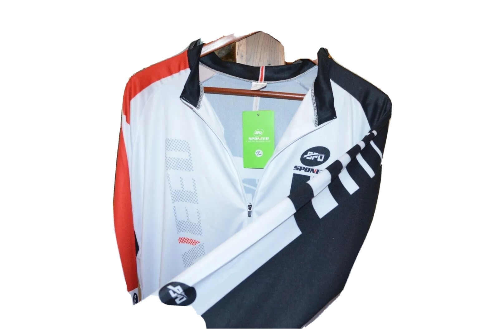 Sponeed Men’s Cycle Jersey Long Sleeve Bike Shirt Red Black White U.S. XXL NWT