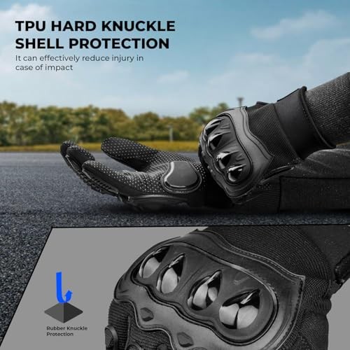 AXIZ Motorcycle Gloves for Men and Women, Full Finger Knuckle Large Black