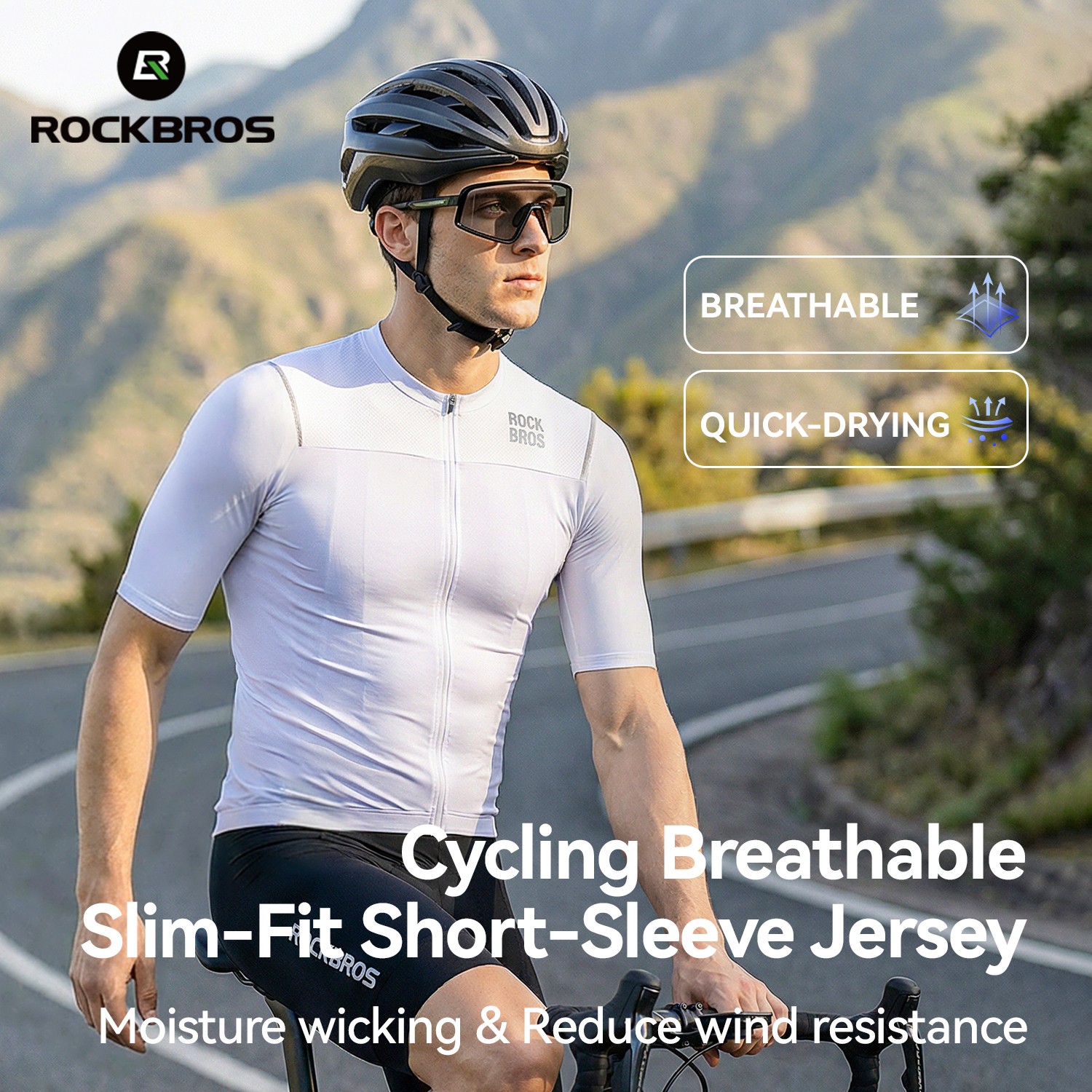ROCKBROS Cycling Jersey Men’s Short Sleeve Slim Fit Breathable Quick Dry Shirt