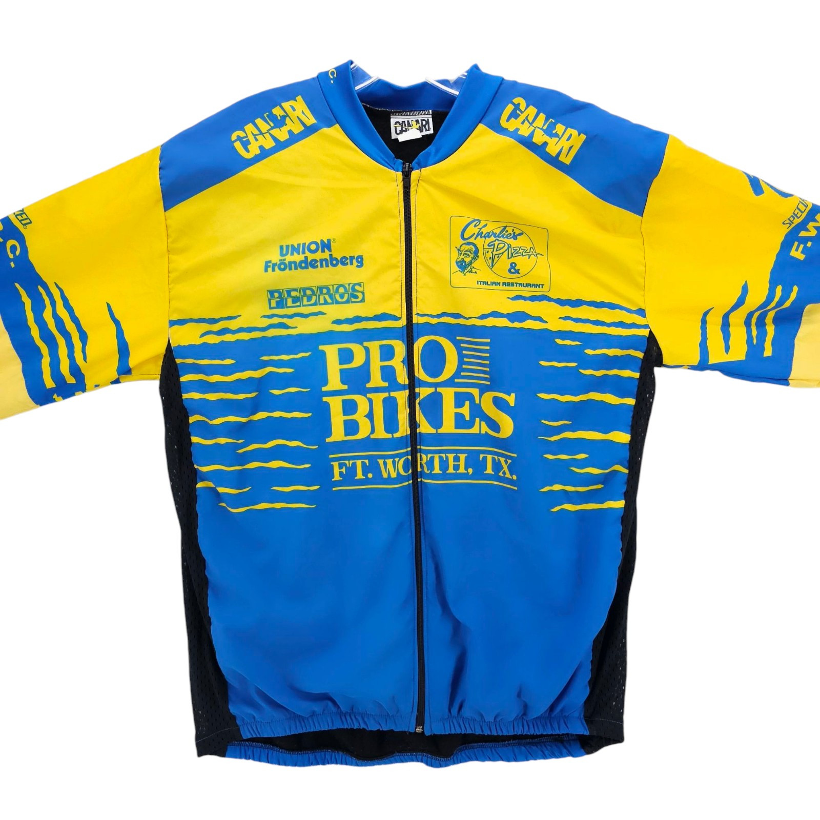CANARI Cycling Jacket Yellow Blue Pro Bikes Texas Full Zip MADE IN USA Size XL