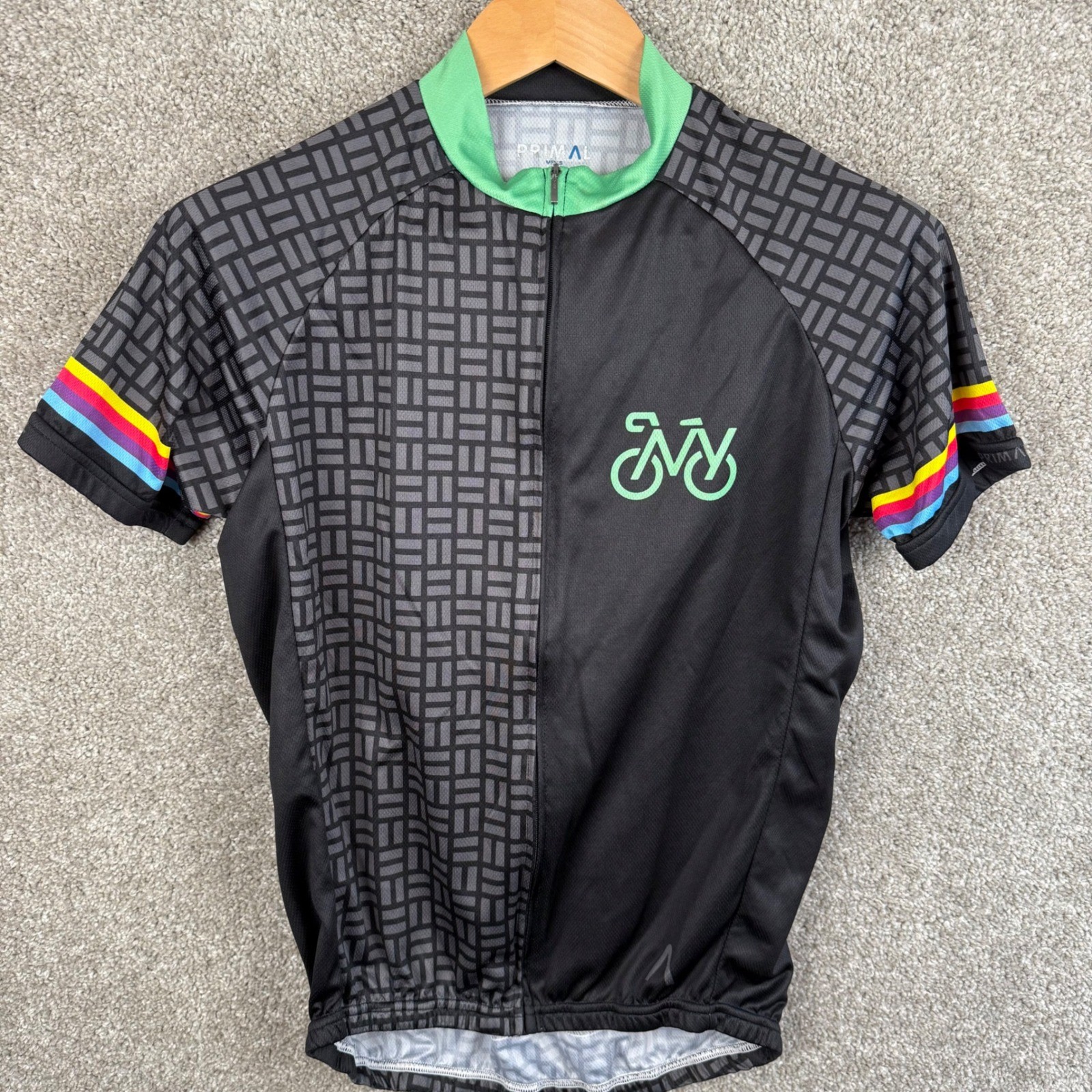 Primal Wear Mens Medium Bike New York Cycling Jersey Black Gray Green Full Zip