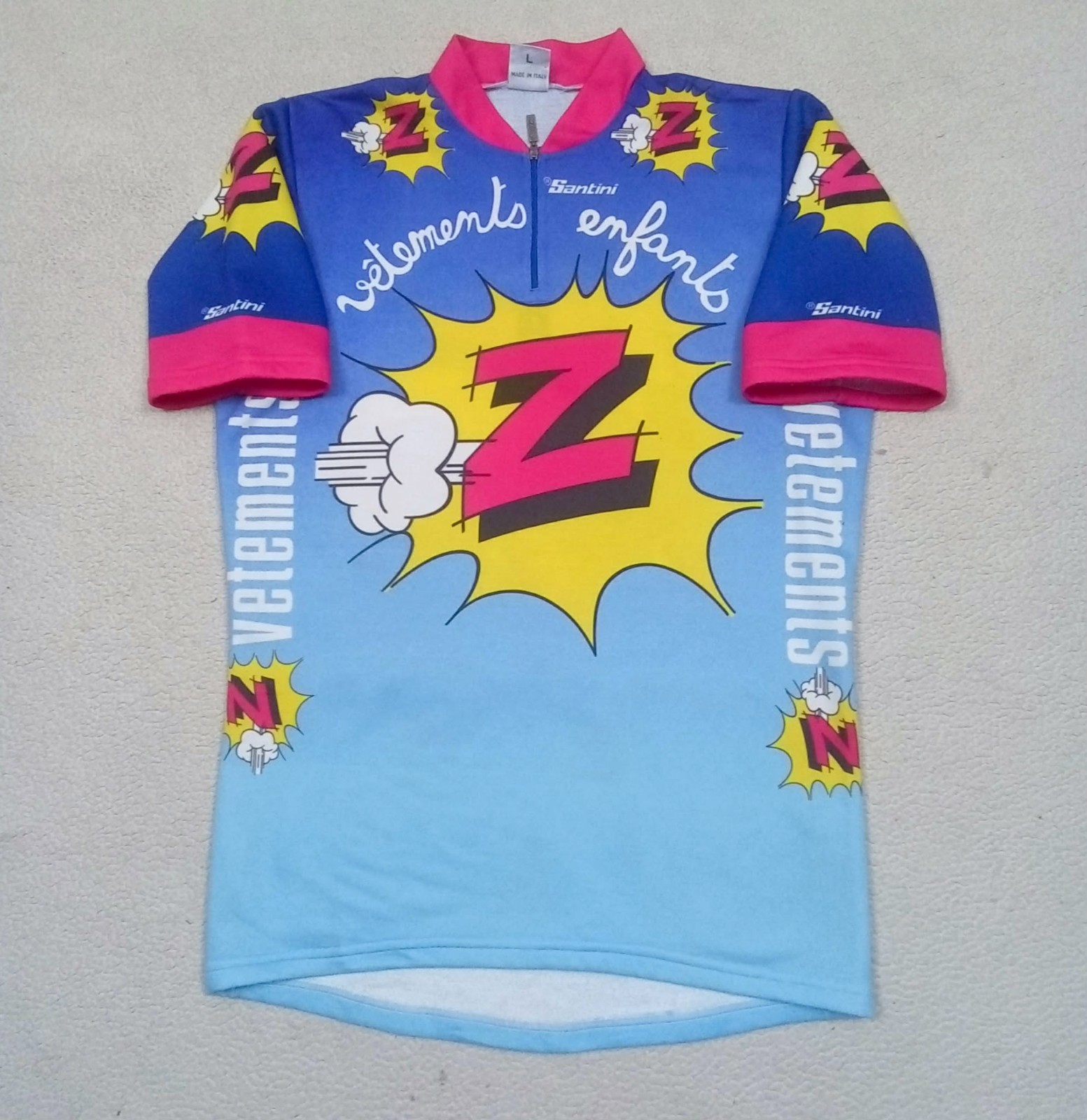 RARE VTG 1988 Team Z Peugeo Vetements Santini Cycling Jersey Tour de France Sz L